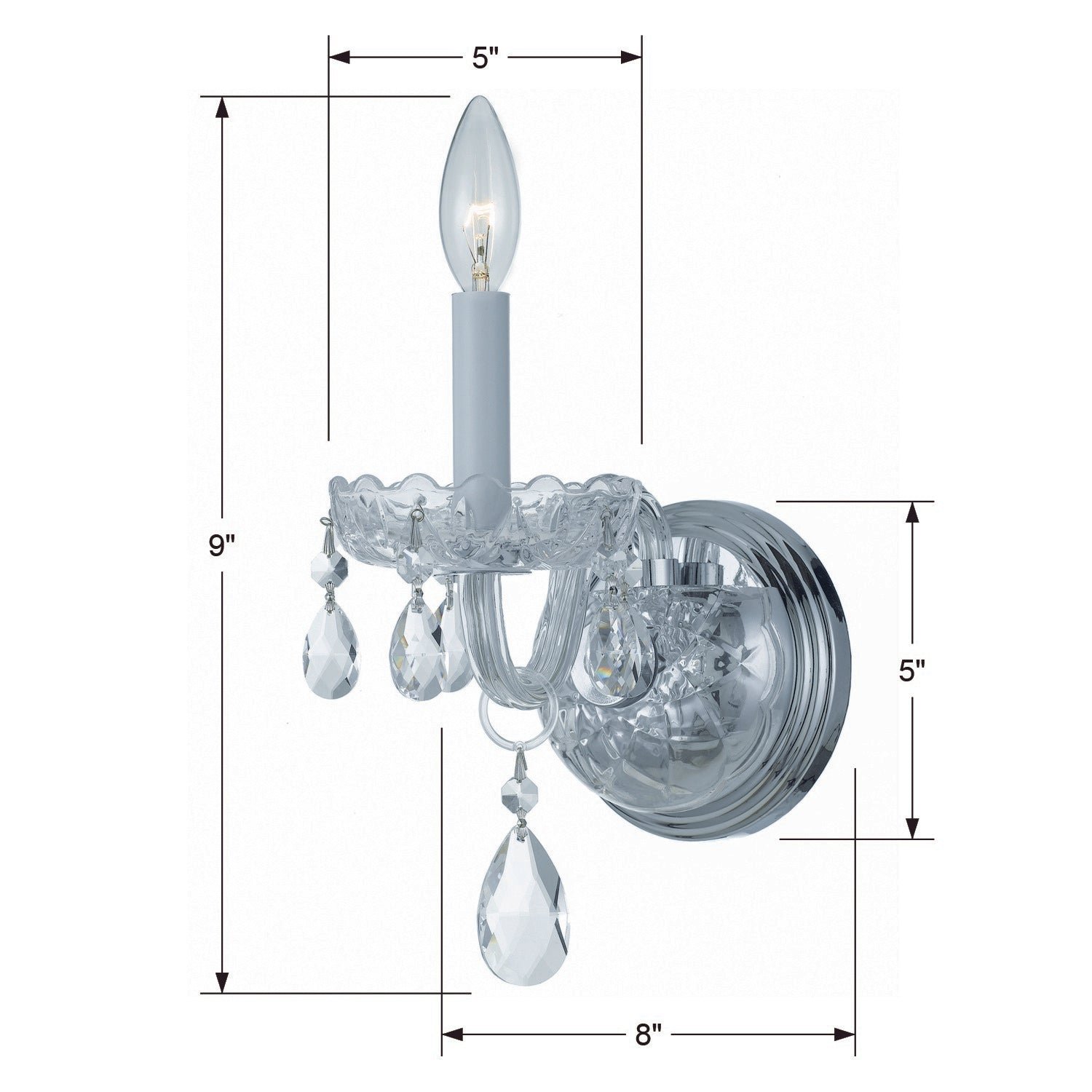 Crystorama Traditional Crystal 1031-CH-CL-MWP – 5 Inch – 1 Light – Sconce – Clear Crystal – Polished Chrome – Dry Rated