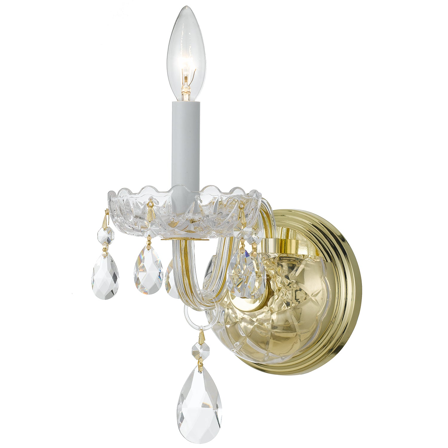 Crystorama Traditional Crystal 1031-PB-CL-MWP – 5 Inch – 1 Light – Sconce – Clear Crystal – Polished Brass – Dry Rated