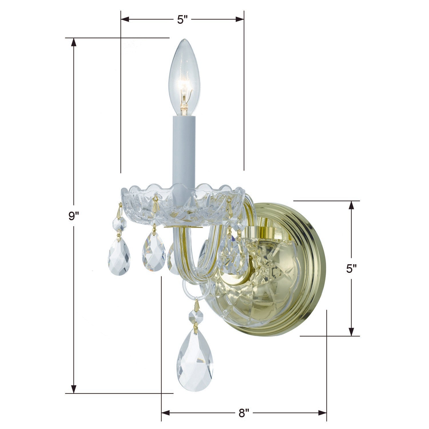 Crystorama Traditional Crystal 1031-PB-CL-S – 5 Inch – 1 Light – Sconce – Clear Crystal – Polished Brass – Dry Rated
