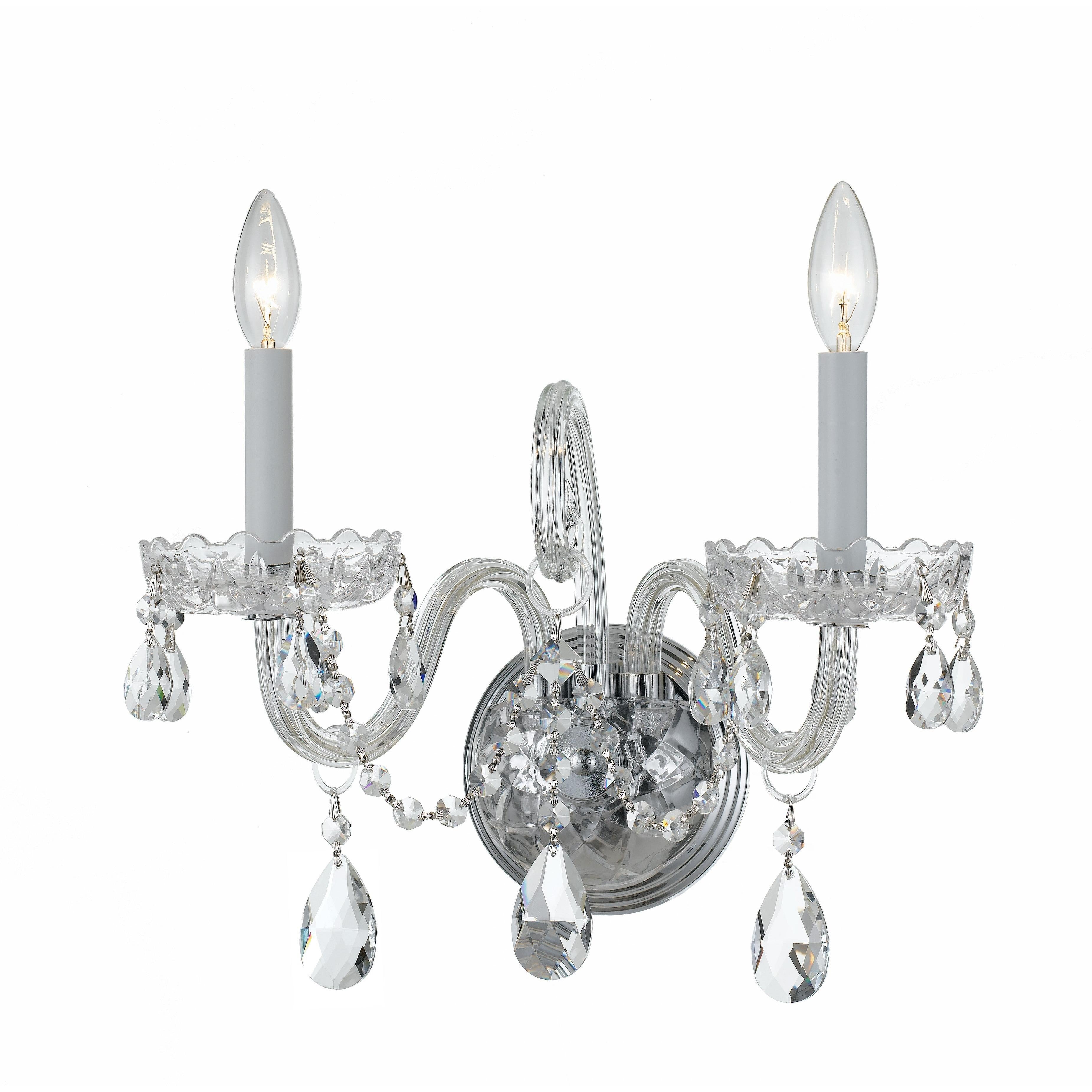 Crystorama Traditional Crystal 1032-CH-CL-MWP – 15 Inch – 2 Light – Sconce – Clear Crystal – Polished Chrome – Dry Rated