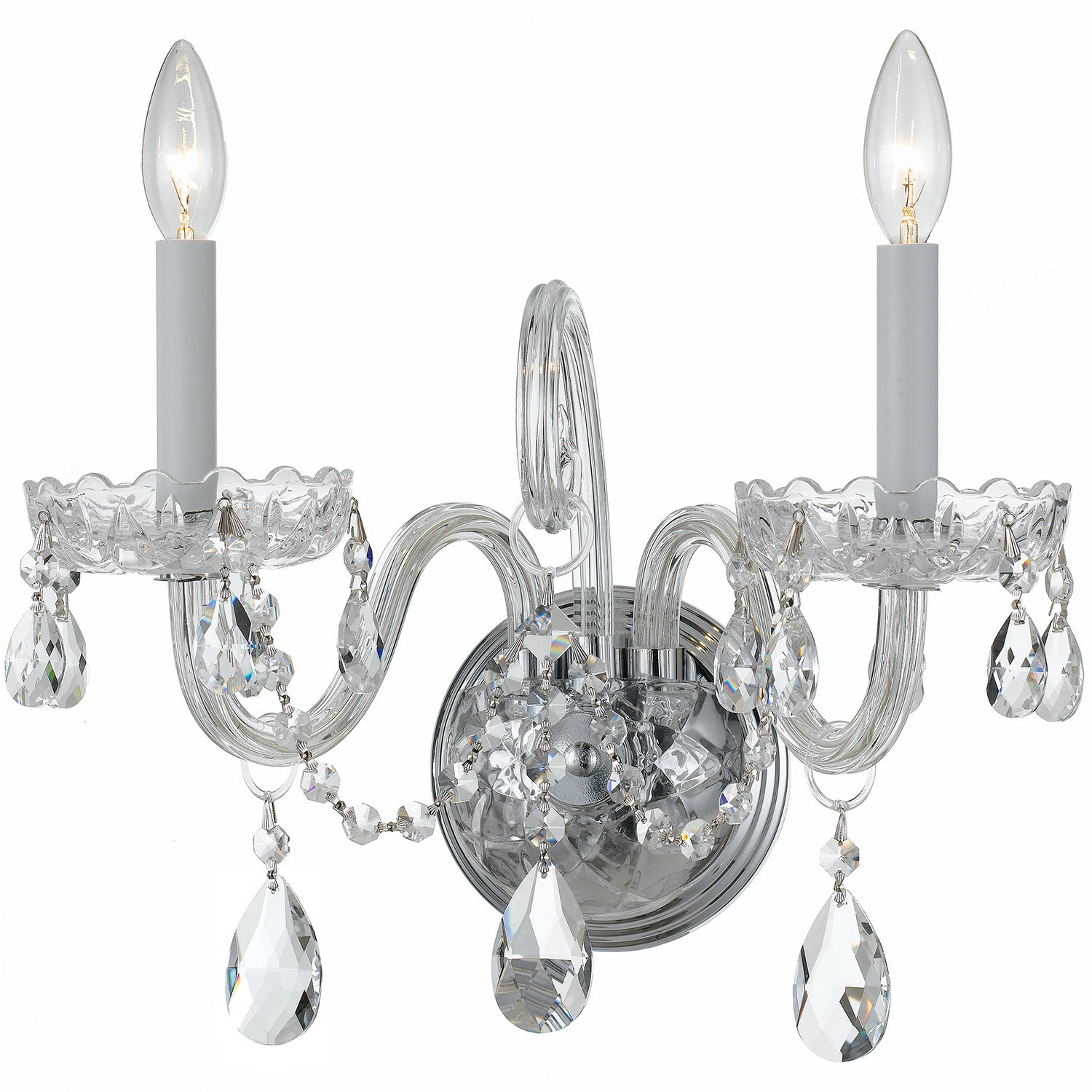 Crystorama Traditional Crystal 1032-CH-CL-MWP – 15 Inch – 2 Light – Sconce – Clear Crystal – Polished Chrome – Dry Rated
