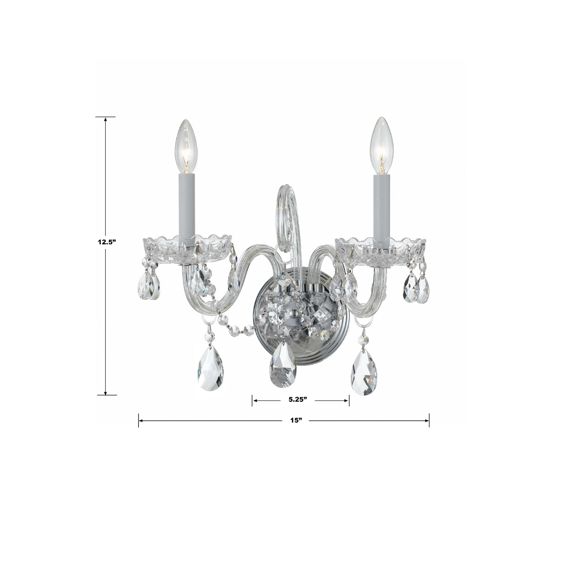 Crystorama Traditional Crystal 1032-CH-CL-MWP – 15 Inch – 2 Light – Sconce – Clear Crystal – Polished Chrome – Dry Rated