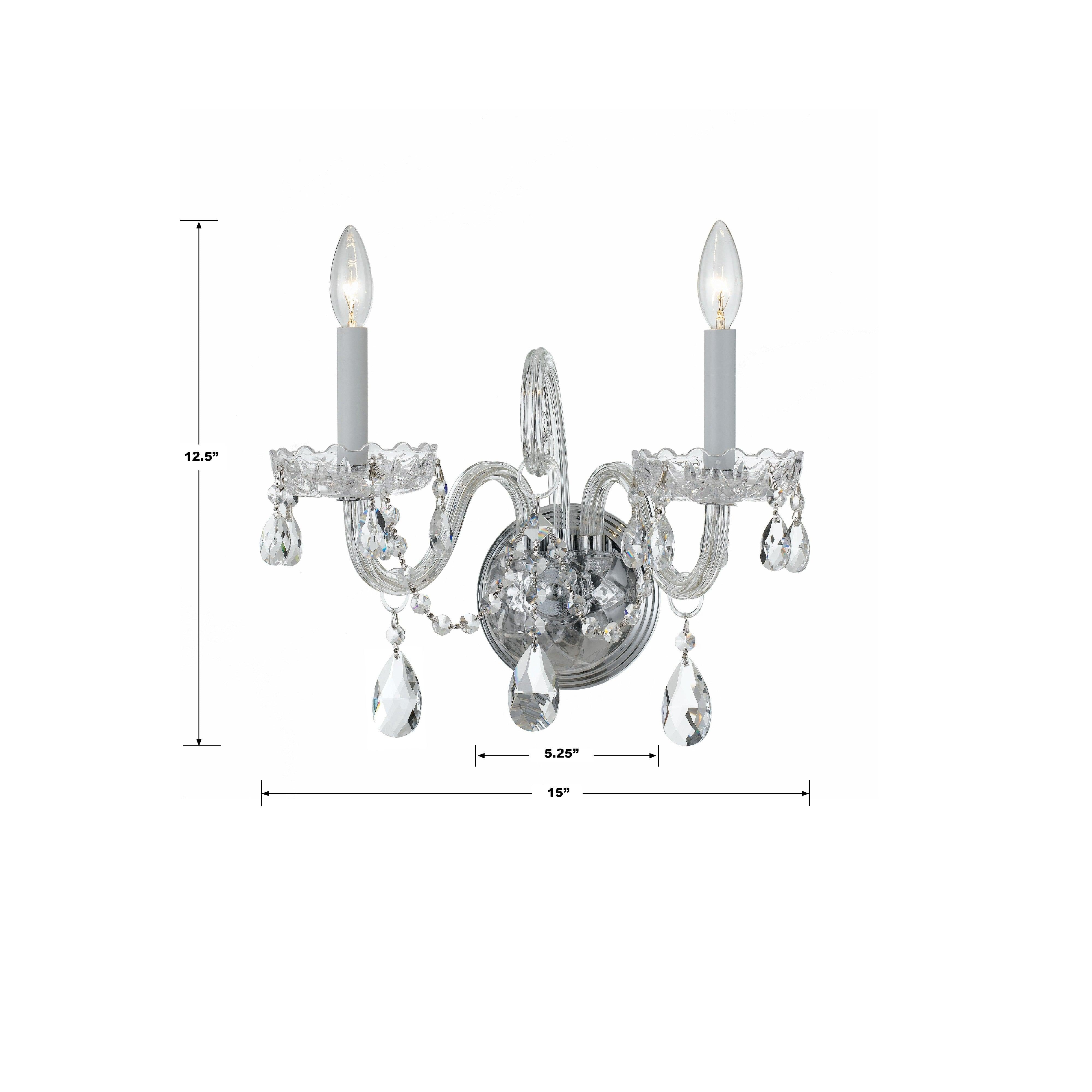 Crystorama Traditional Crystal 1032-CH-CL-MWP – 15 Inch – 2 Light – Sconce – Clear Crystal – Polished Chrome – Dry Rated