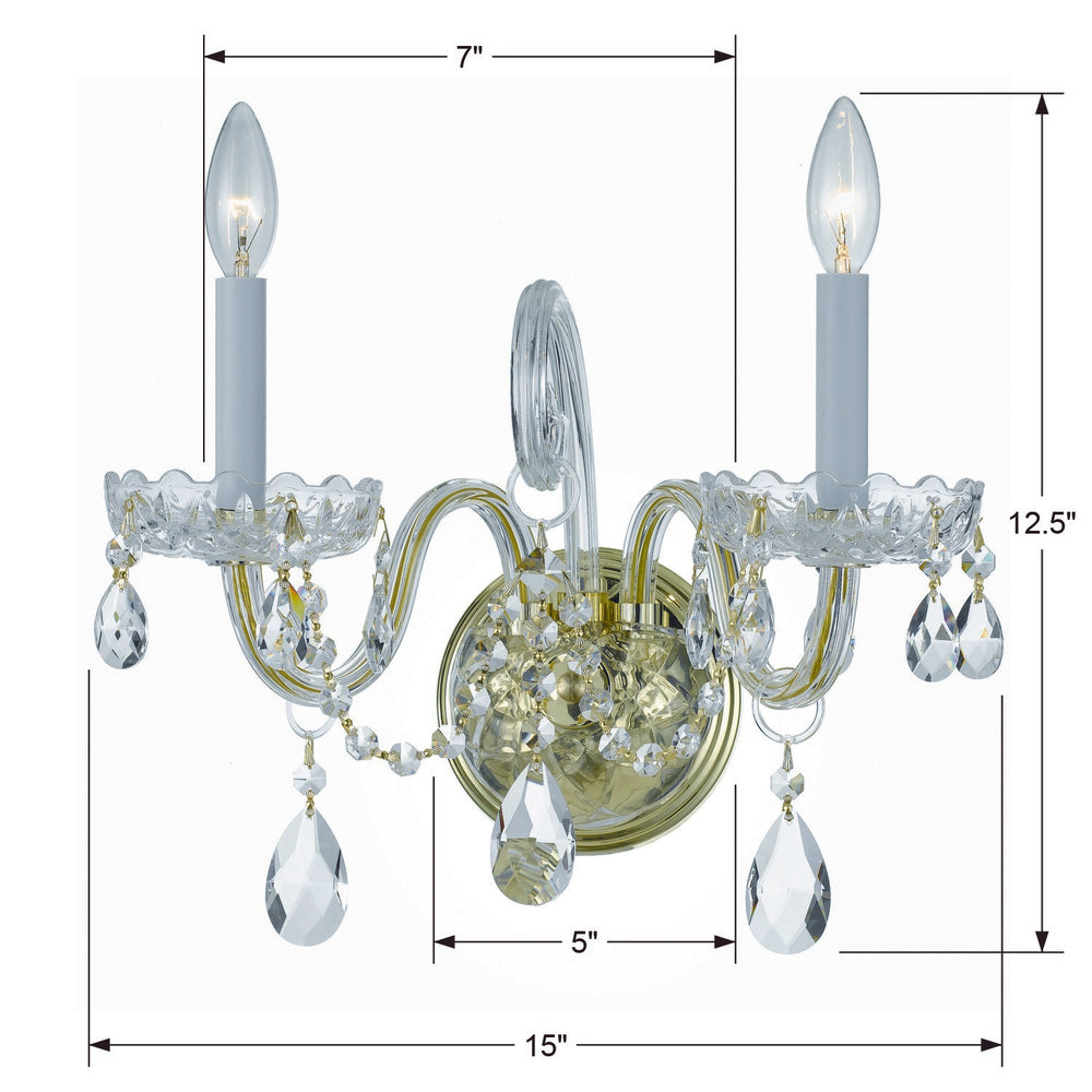 Crystorama Lighting 1032-PB-CL-MWP Traditional Crystal 2 Light Sconce, UL Rated, Polished Brass