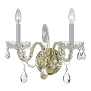 Crystorama Lighting 1032-PB-CL-SAQ Traditional Crystal 2 Light Sconce, UL Dry Rated, Polished Brass