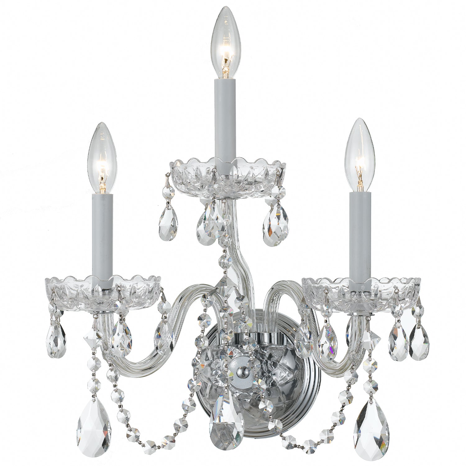 Crystorama Traditional Crystal 1033-CH-CL-MWP – 15 Inch – 3 Light – Sconce – Clear Crystal – Polished Chrome – Dry Rated