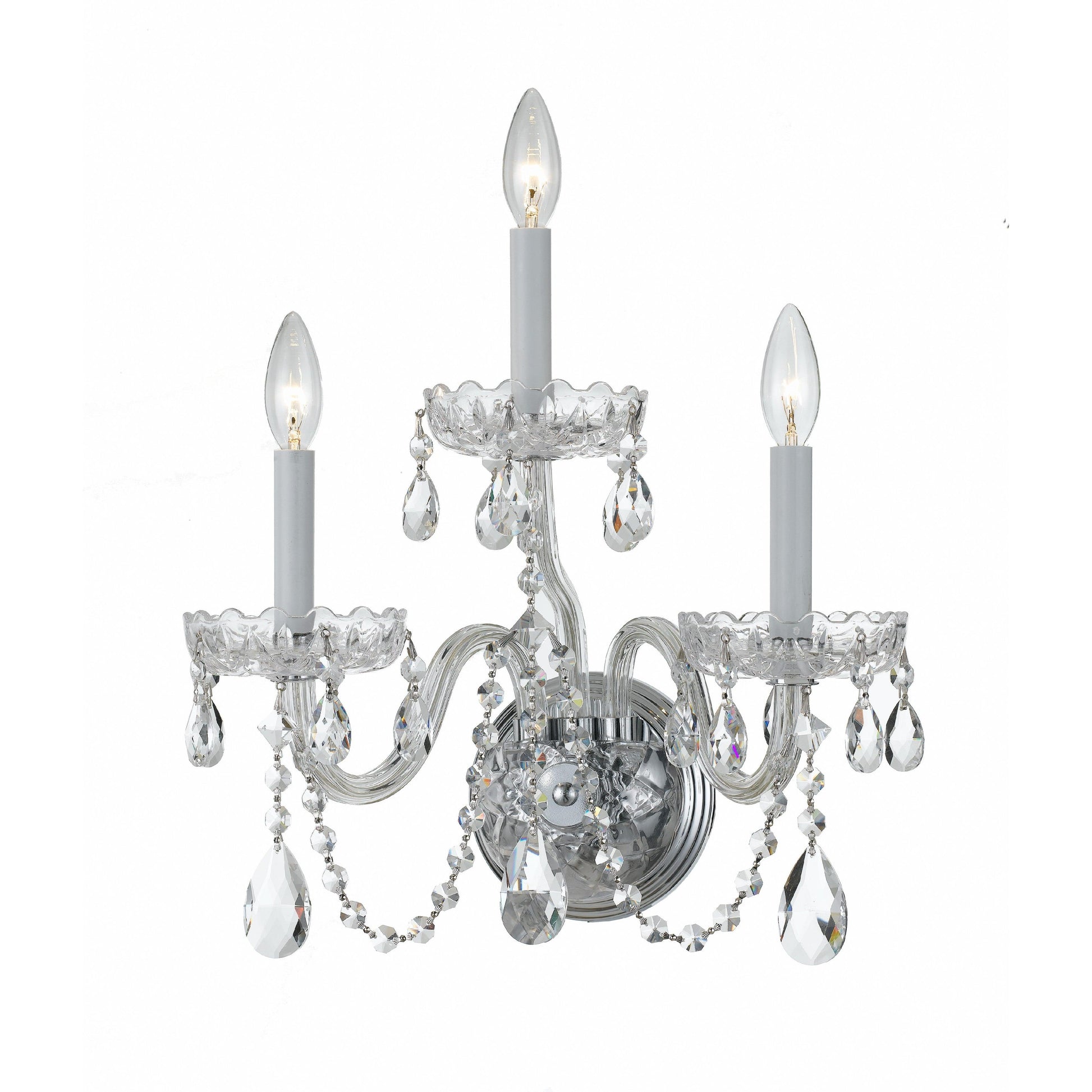 Crystorama Traditional Crystal 1033-CH-CL-SAQ – 15 Inch – 3 Light – Sconce – Clear Crystal – Polished Chrome – Dry Rated