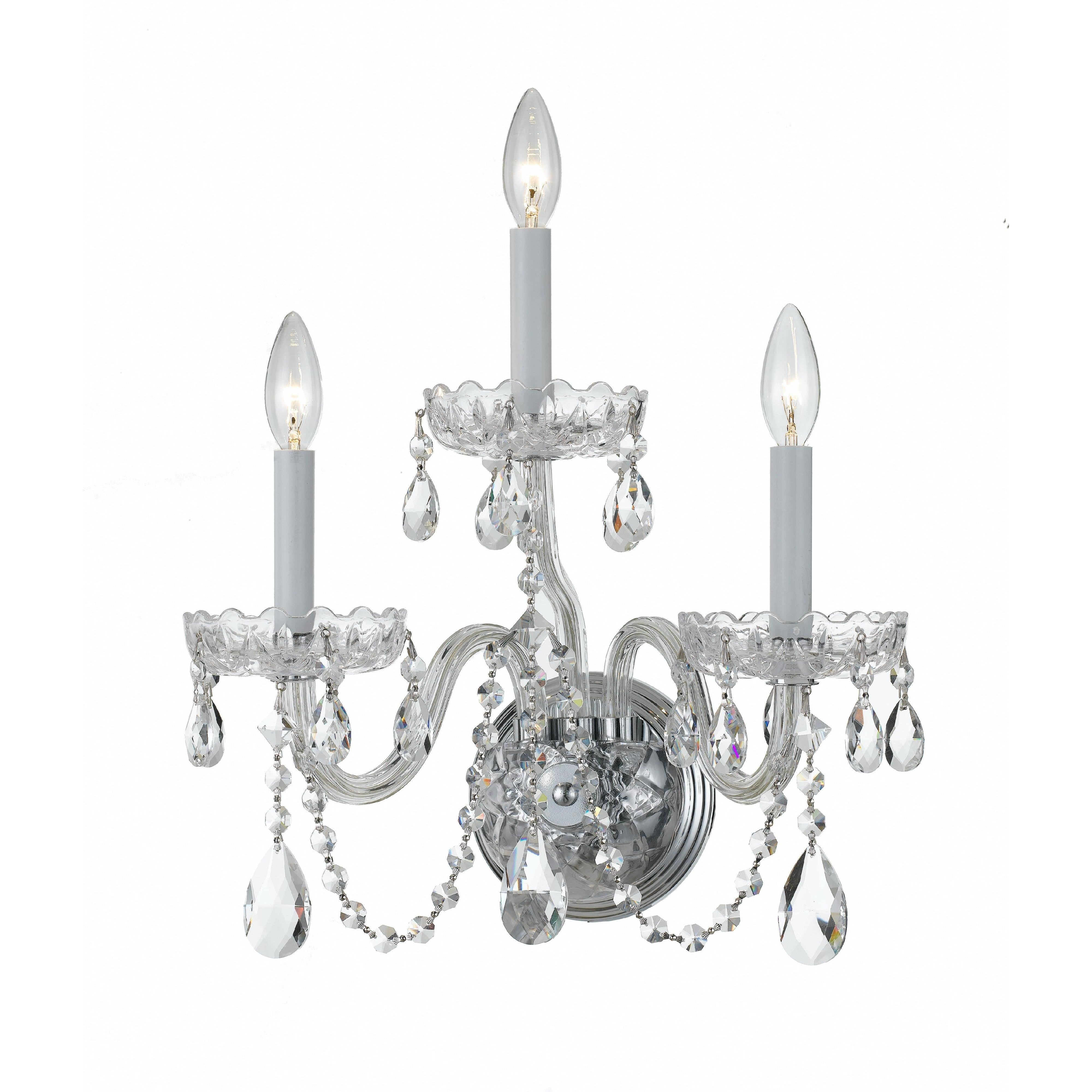 Crystorama Traditional Crystal 1033-CH-CL-SAQ – 15 Inch – 3 Light – Sconce – Clear Crystal – Polished Chrome – Dry Rated