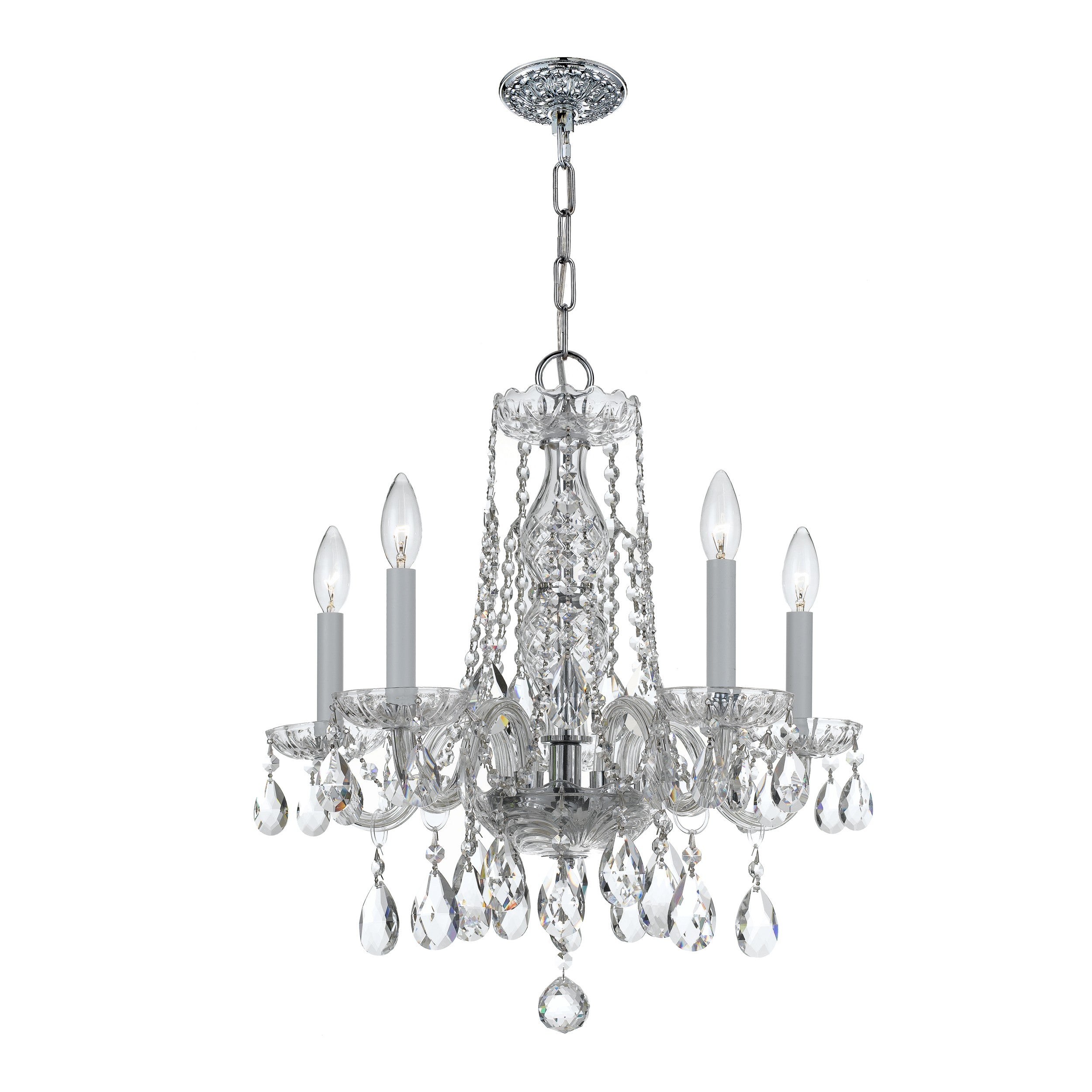 Crystorama Traditional Crystal 1061-CH-CL-MWP – 18 Inch – 5 Light – Chandelier – Clear Crystal – Polished Chrome – Damp Rated
