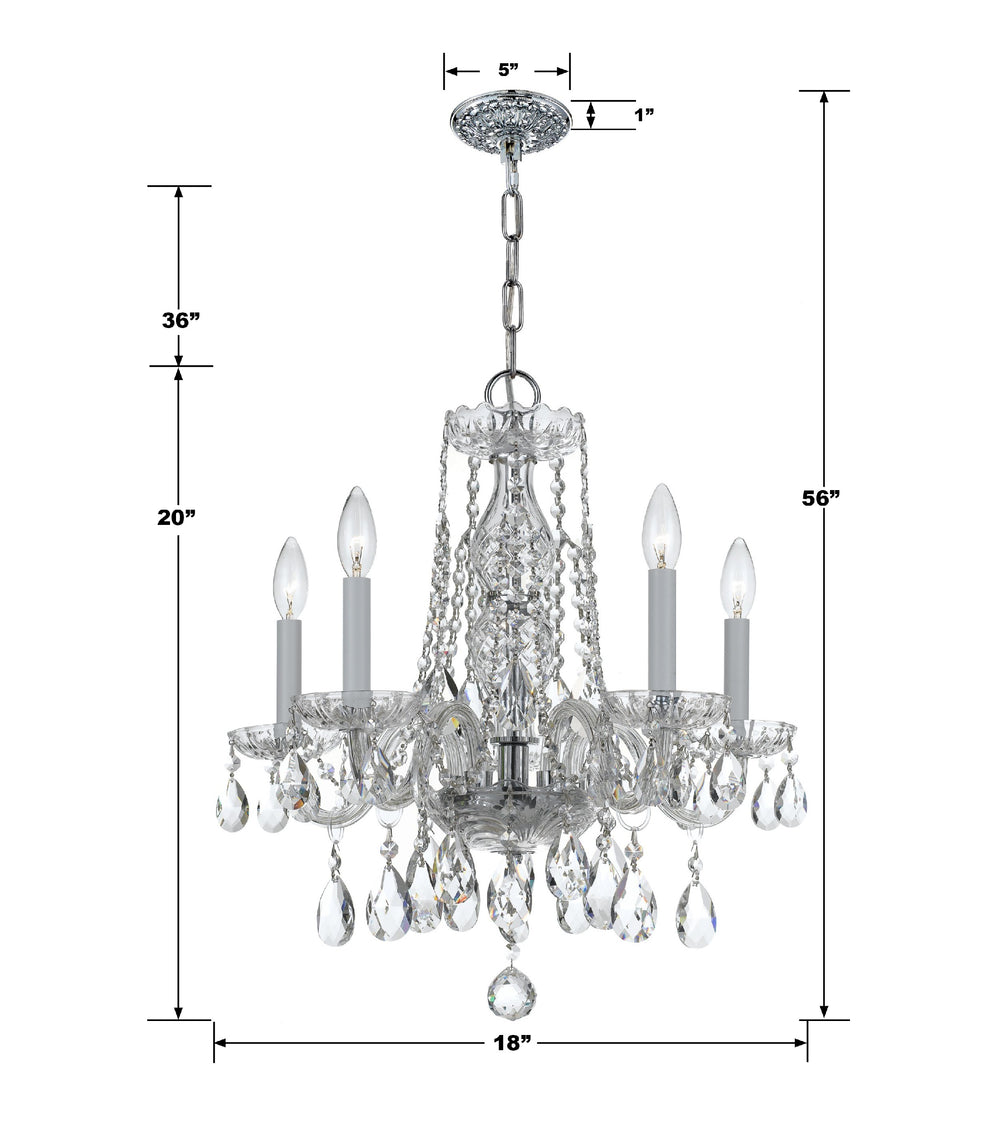 Crystorama 1061-CH-CL-MWP Traditional Crystal 5 Light Hand Cut Crystal Chandelier, UL Damp Rated, Polished Chrome