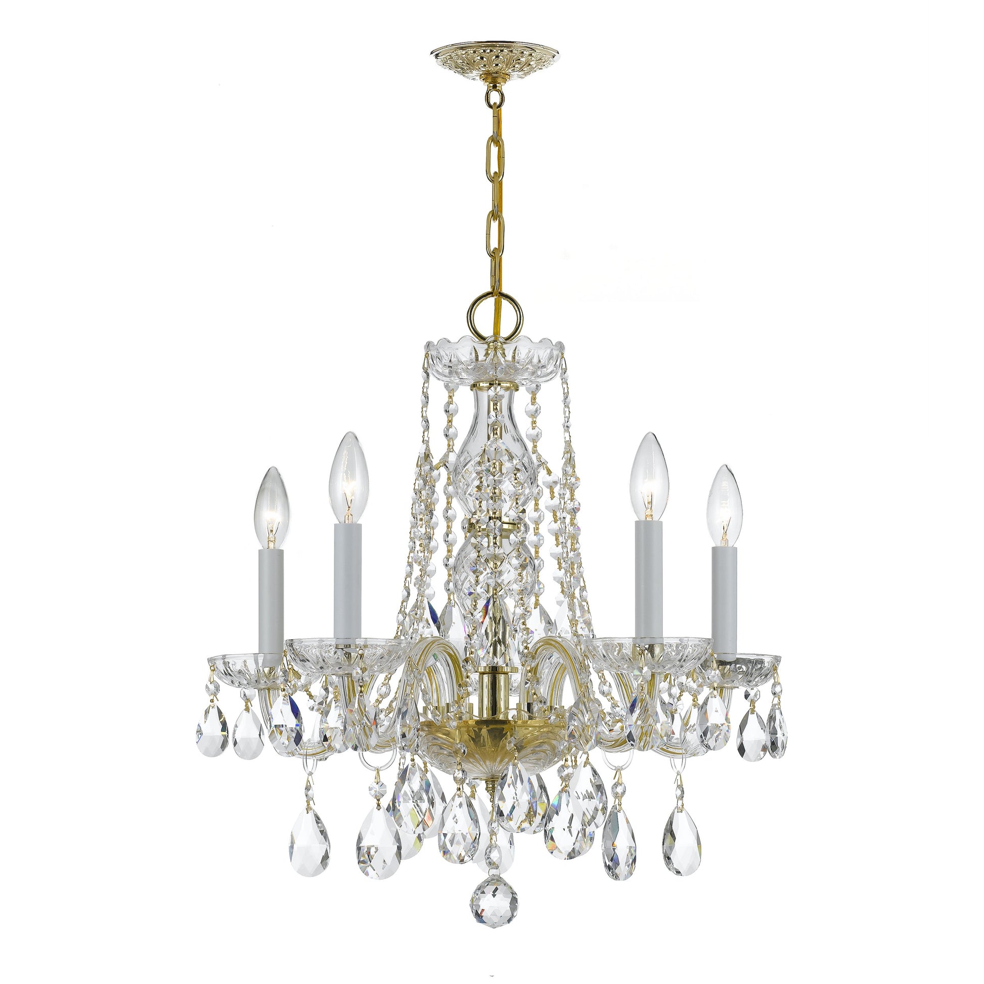 Crystorama Traditional Crystal 1061-PB-CL-SAQ – 18 Inch – 5 Light – Chandelier – Clear Crystal – Polished Brass – Damp Rated