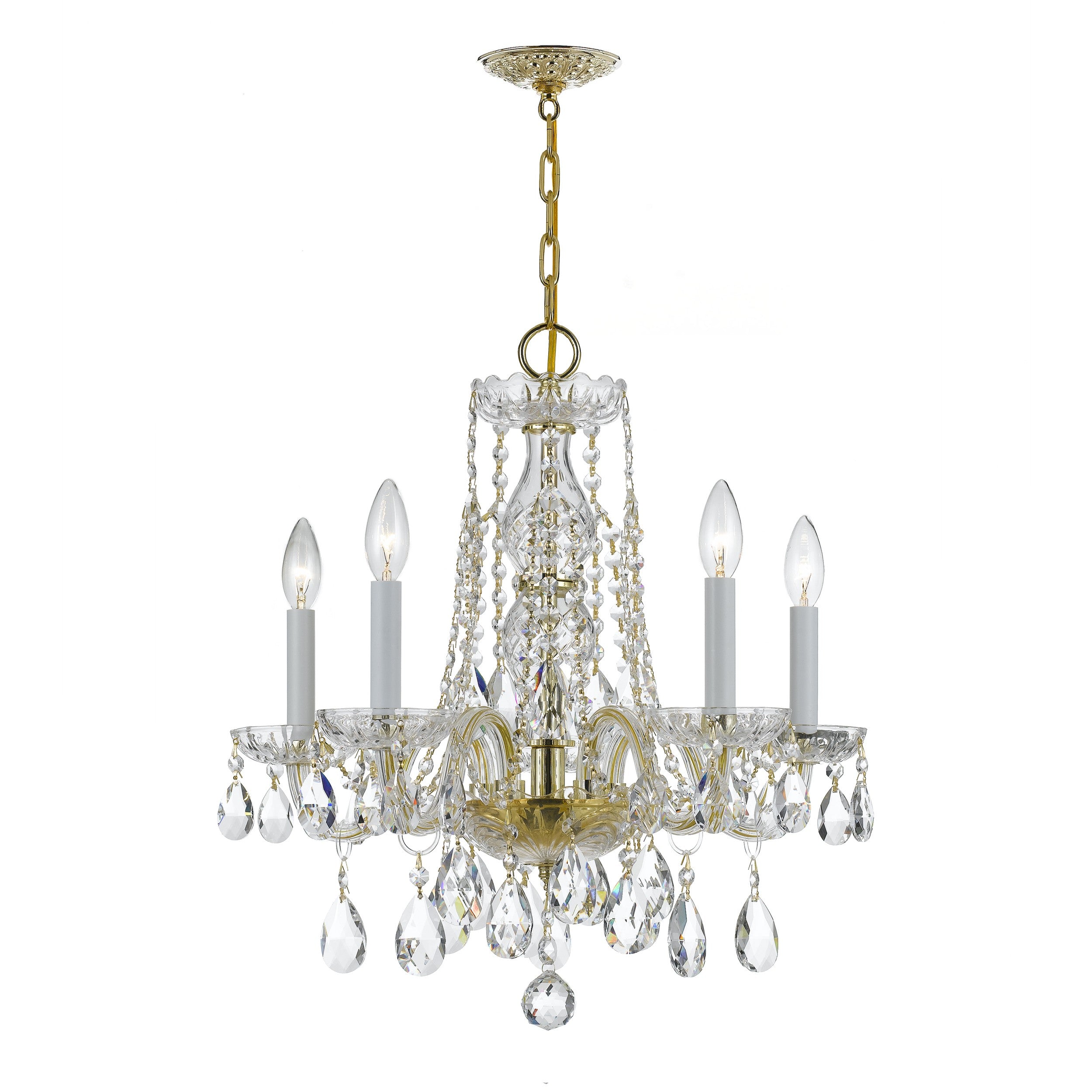 Crystorama Traditional Crystal 1061-PB-CL-SAQ – 18 Inch – 5 Light – Chandelier – Clear Crystal – Polished Brass – Damp Rated