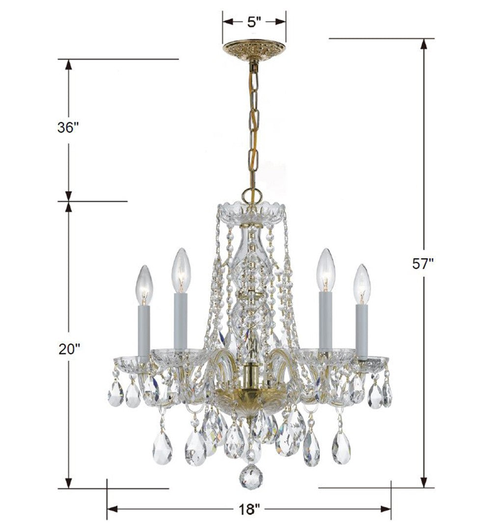 Crystorama Lighting 1061-PB-CL-SAQ Traditional Crystal 5 Light Chandelier, UL Damp Rated, Polished Brass