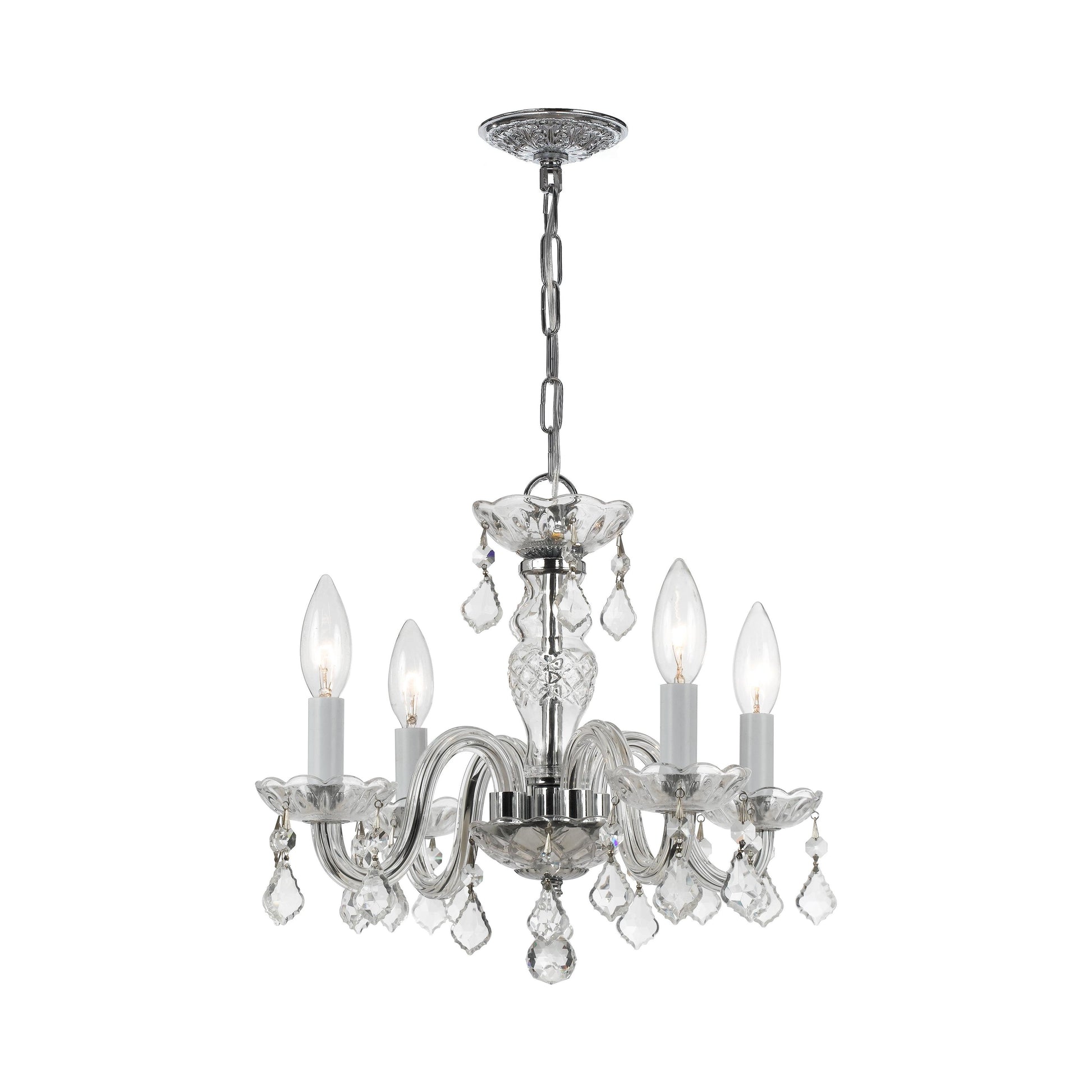 Crystorama Traditional Crystal 1064-CH-CL-I – 15 Inch – 4 Light – Chandelier – Clear Crystal – Polished Chrome – Damp Rated