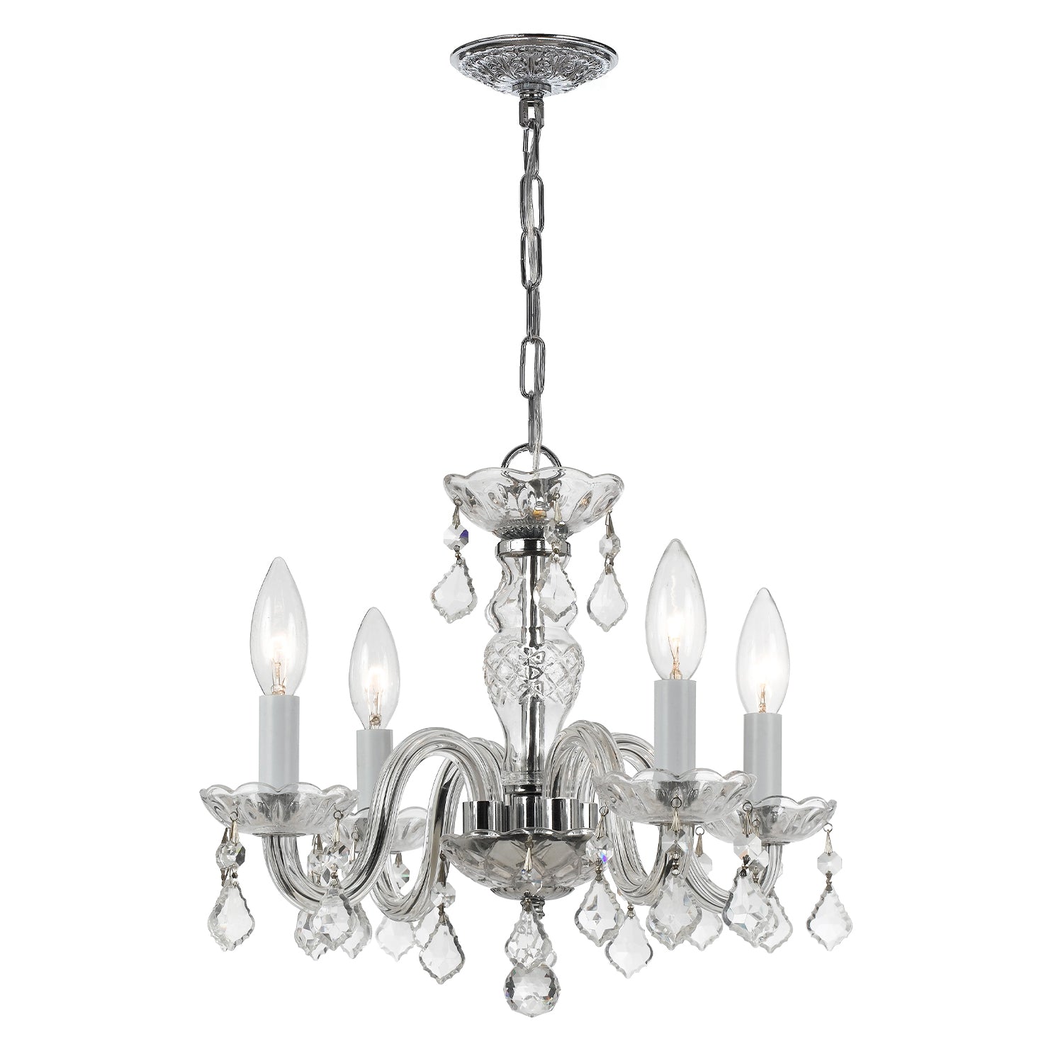 Crystorama Traditional Crystal 1064-CH-CL-MWP – 15 Inch – 4 Light – Chandelier – Clear Crystal – Polished Chrome – Damp Rated
