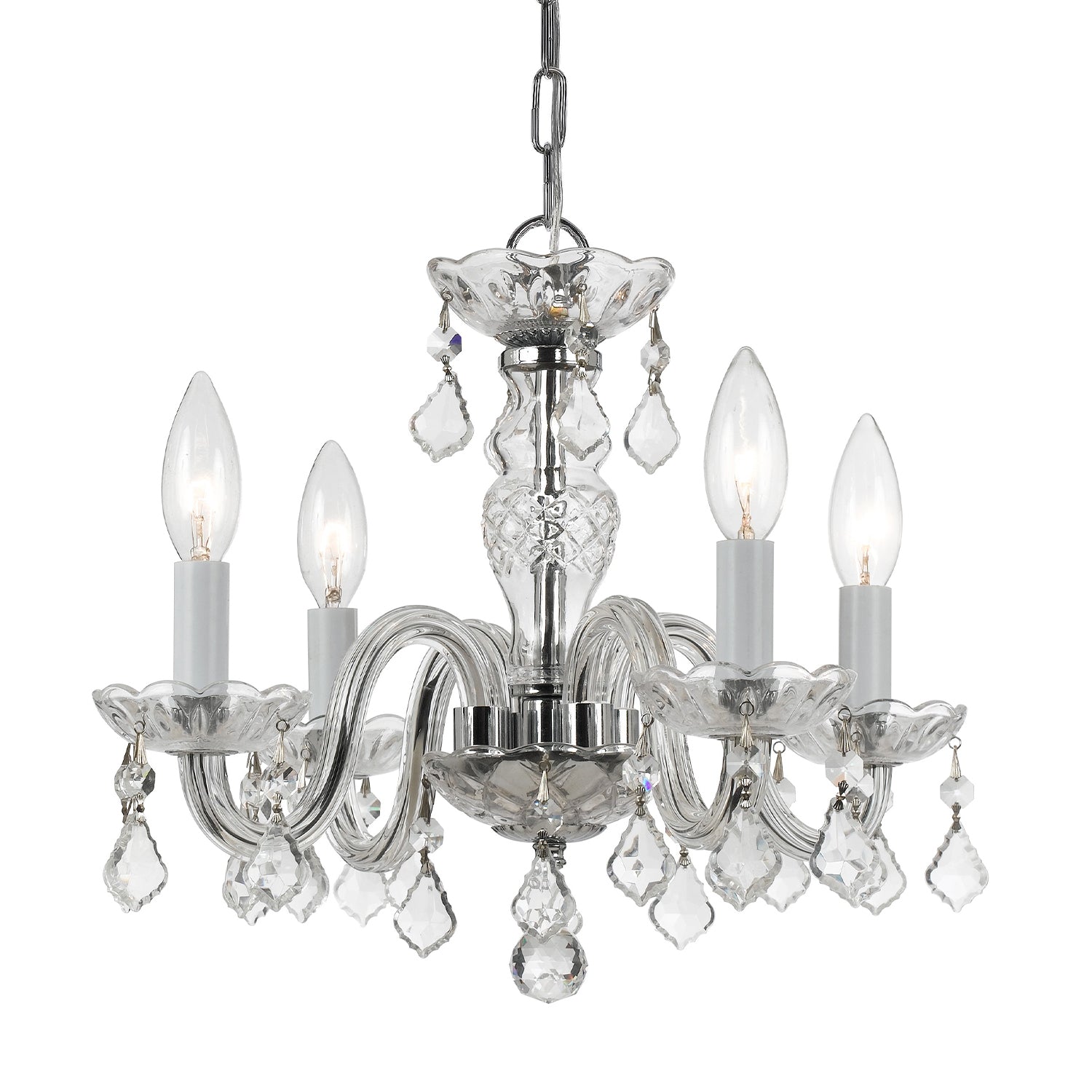Crystorama Traditional Crystal 1064-CH-CL-MWP – 15 Inch – 4 Light – Chandelier – Clear Crystal – Polished Chrome – Damp Rated