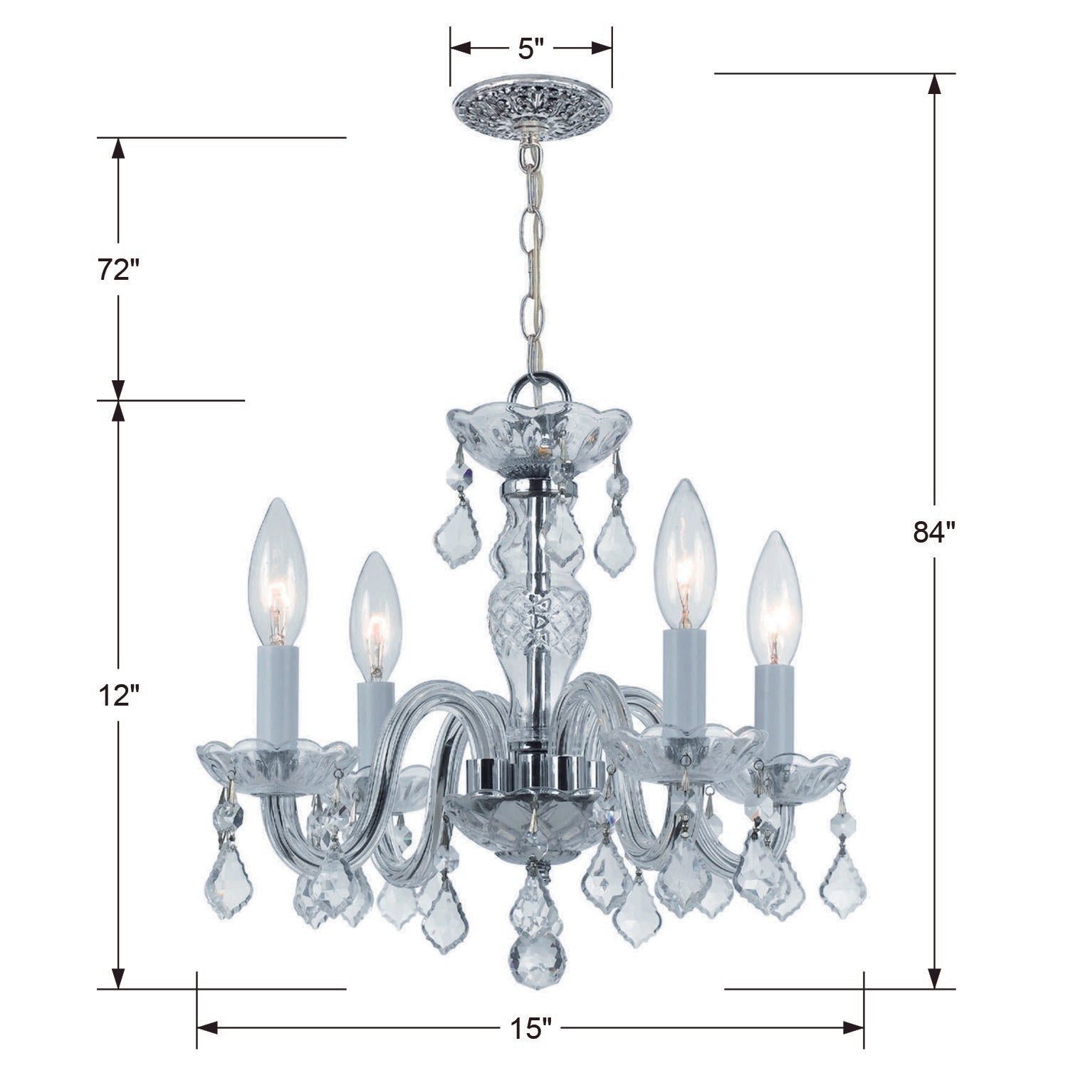 Crystorama Traditional Crystal 1064-CH-CL-S – 15 Inch – 4 Light – Chandelier – Clear Crystal – Polished Chrome – Damp Rated