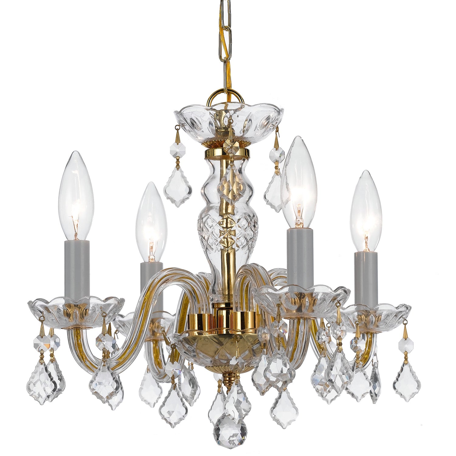Crystorama Traditional Crystal 1064-PB-CL-MWP – 15 Inch – 4 Light – Chandelier – Clear Crystal – Polished Brass – Damp Rated