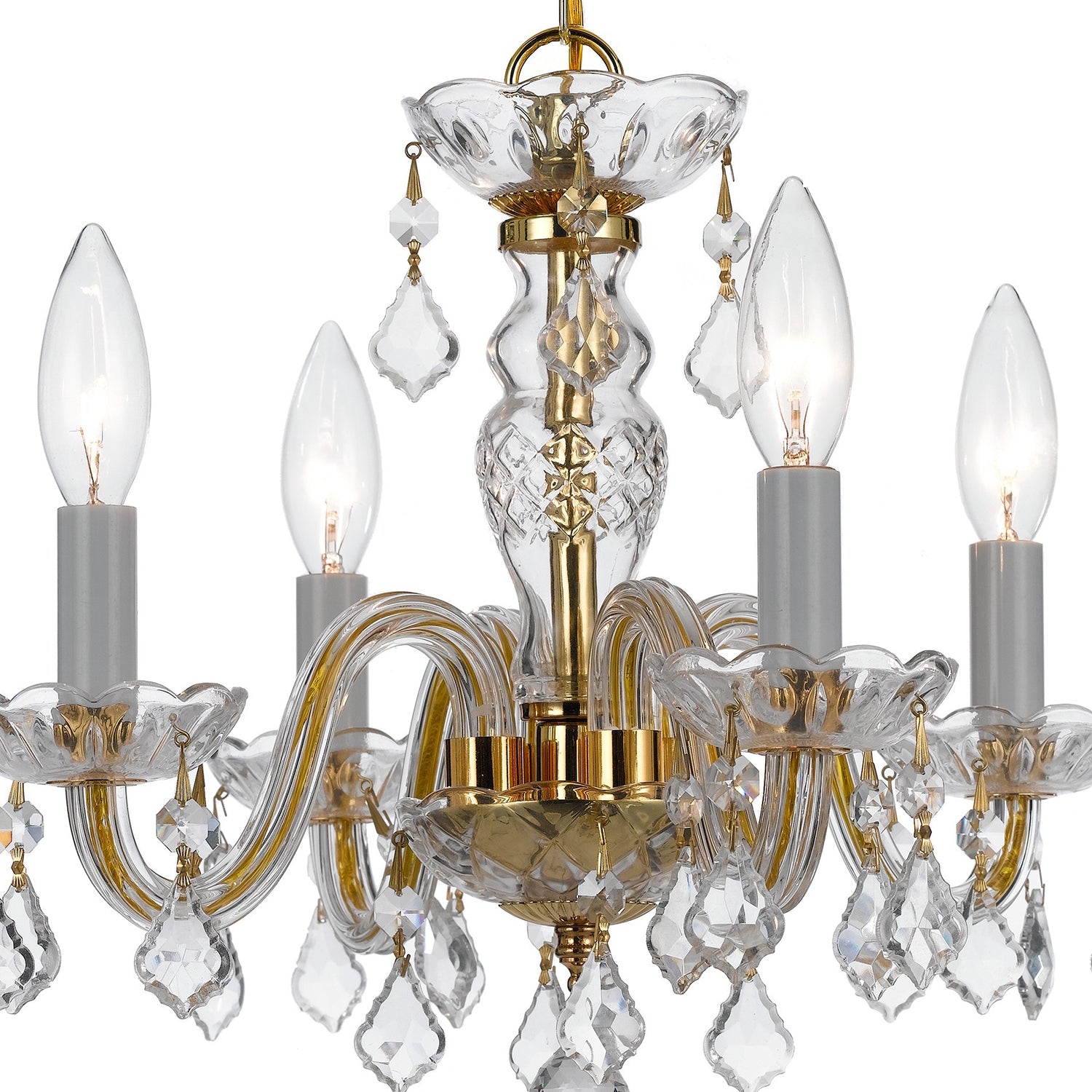 Crystorama Traditional Crystal 1064-PB-CL-MWP – 15 Inch – 4 Light – Chandelier – Clear Crystal – Polished Brass – Damp Rated