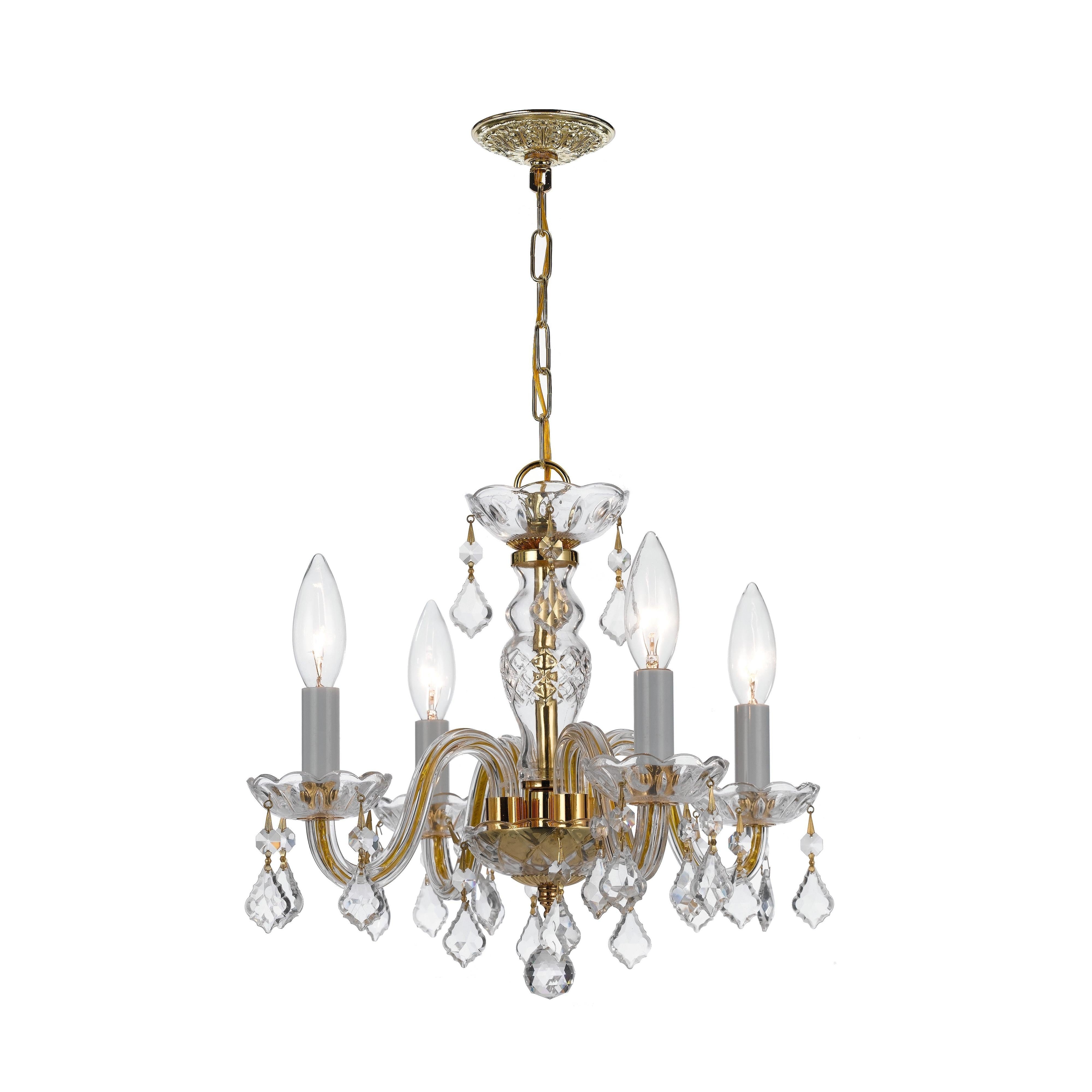 Crystorama Traditional Crystal 1064-PB-CL-SAQ – 15 Inch – 4 Light – Chandelier – Clear Crystal – Polished Brass – Damp Rated