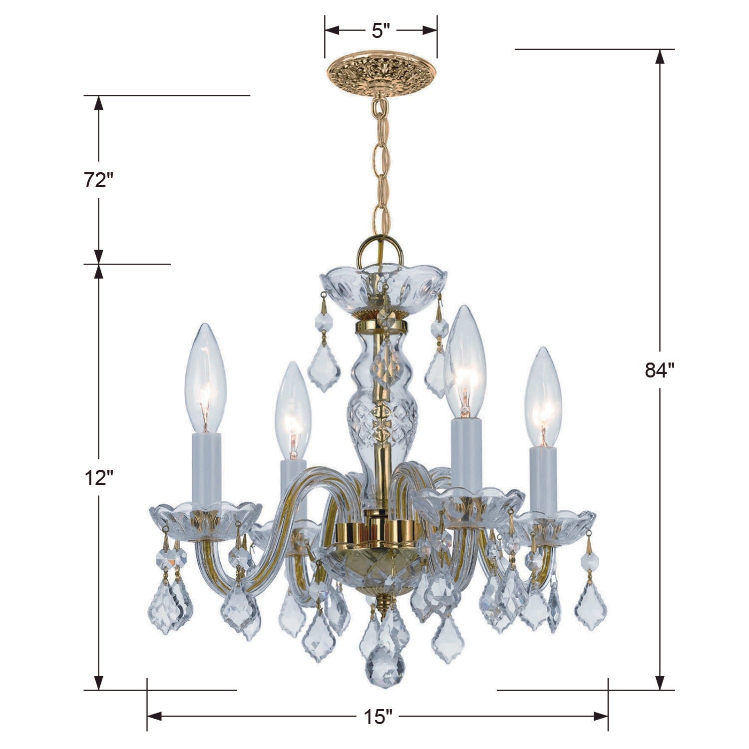 Crystorama Traditional Crystal 1064-PB-CL-SAQ – 15 Inch – 4 Light – Chandelier – Clear Crystal – Polished Brass – Damp Rated
