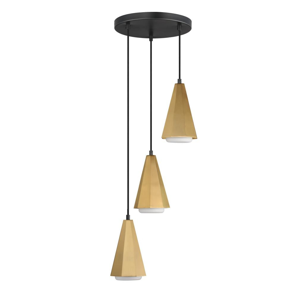 Rizzo 14 Inch 3 Light Pendant – Black / Antique Brass