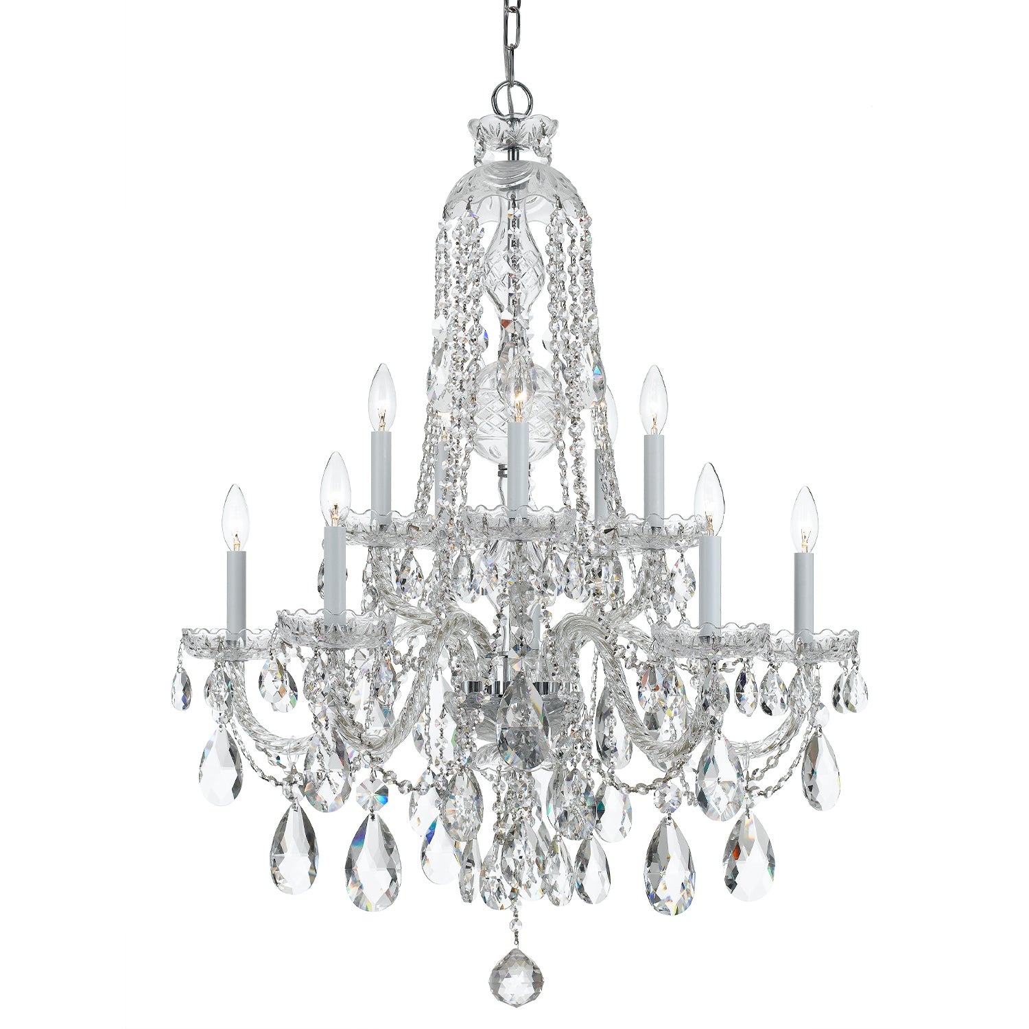 Crystorama Traditional Crystal 1110-CH-CL-MWP – 32 Inch – 10 Light – Chandelier – Clear Crystal – Polished Chrome – Damp Rated