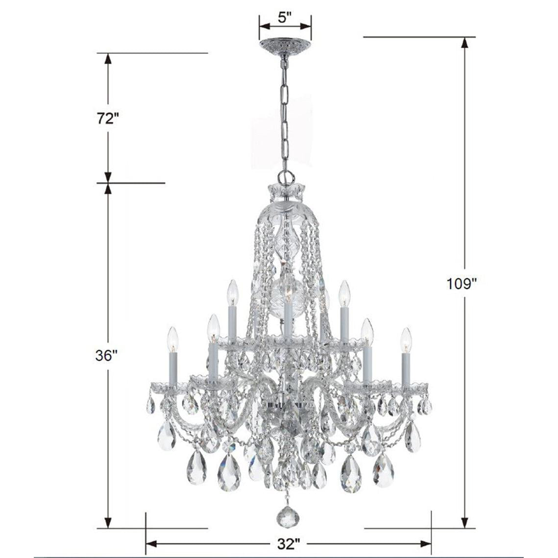 Crystorama Traditional Crystal 1110-CH-CL-MWP – 32 Inch – 10 Light – Chandelier – Clear Crystal – Polished Chrome – Damp Rated