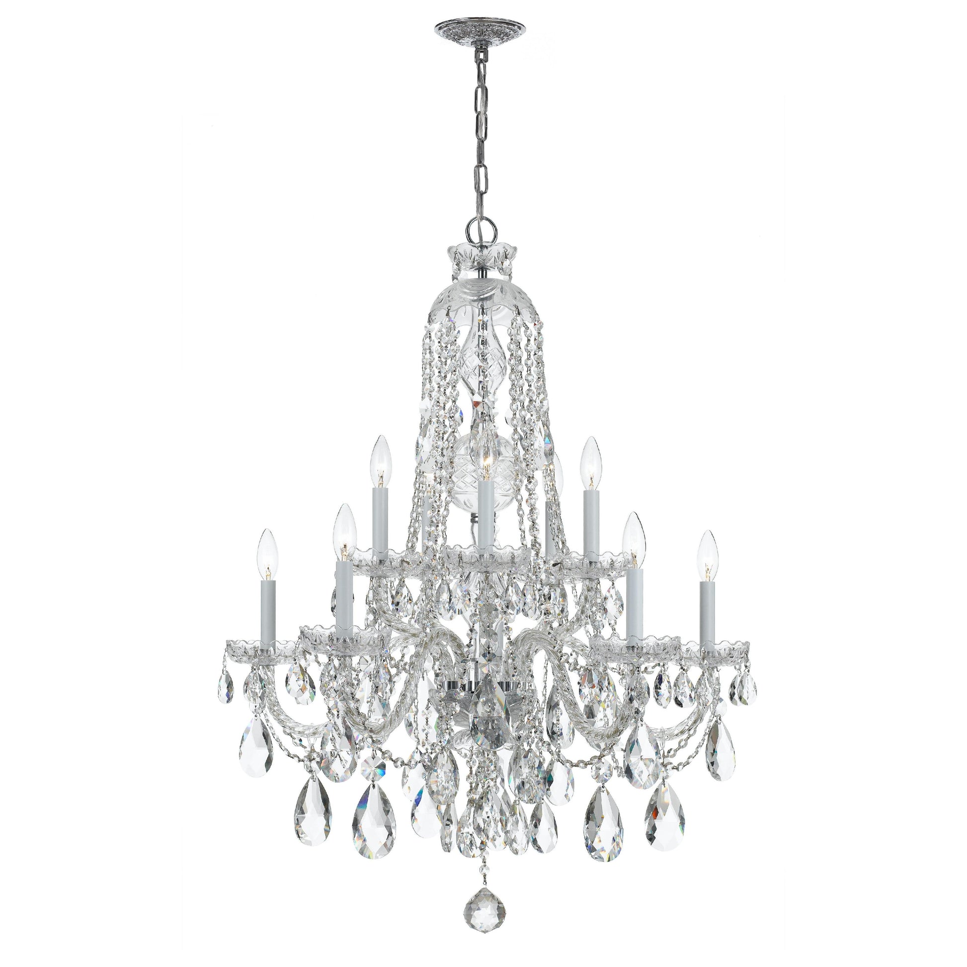 Crystorama Traditional Crystal 1110-CH-CL-SAQ – 32 Inch – 10 Light – Chandelier – Clear Crystal – Polished Chrome – Damp Rated
