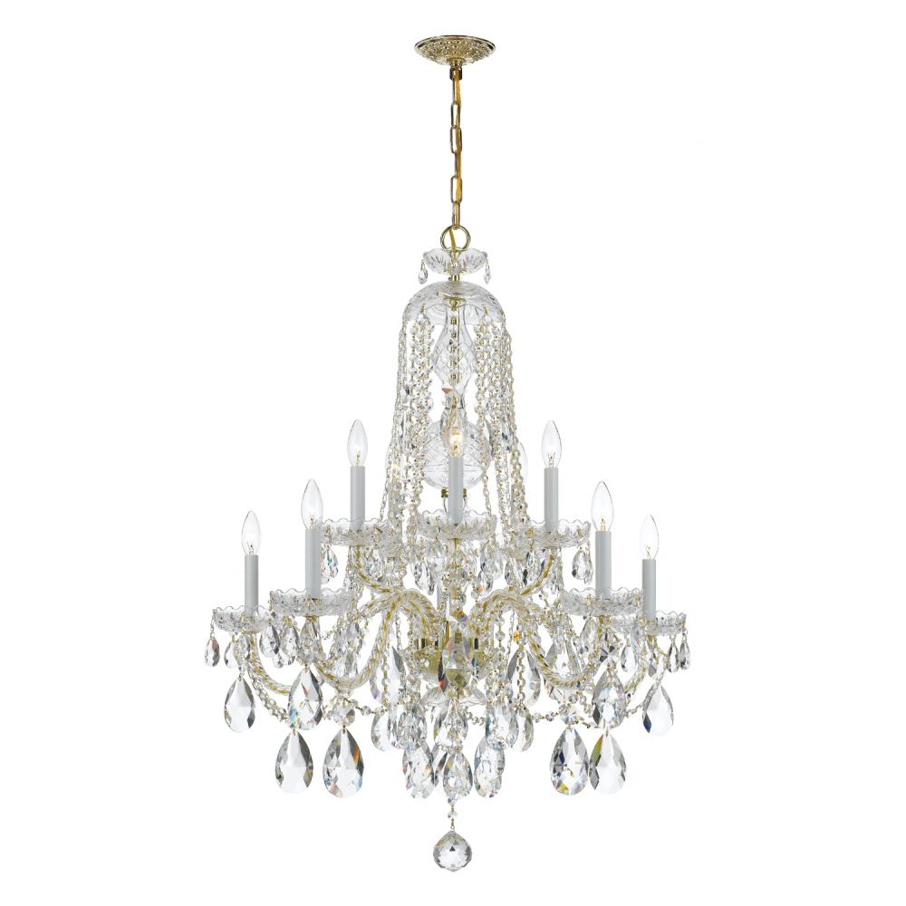 Crystorama 1110-PB-CL-MWP Traditional Crystal 10 Light Hand Cut Crystal Chandelier, UL Damp Rated, Polished Brass