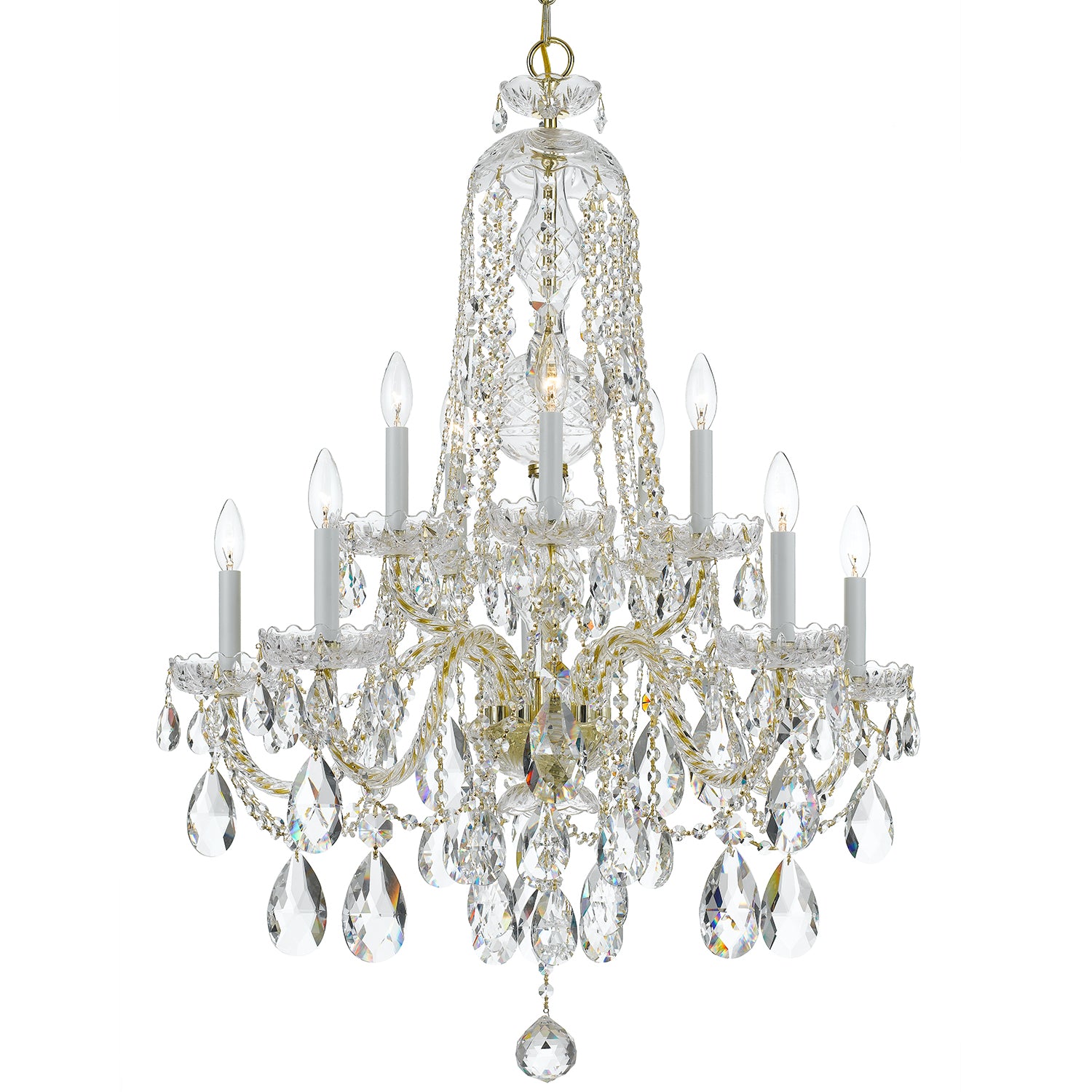 Crystorama Traditional Crystal 1110-PB-CL-MWP – 32 Inch – 10 Light – Chandelier – Clear Crystal – Polished Brass – Damp Rated
