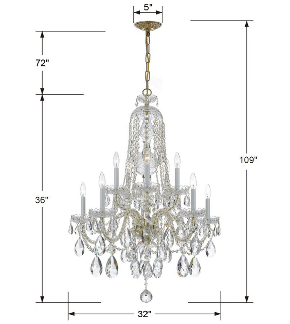 Crystorama 1110-PB-CL-MWP Traditional Crystal 10 Light Hand Cut Crystal Chandelier, UL Damp Rated, Polished Brass