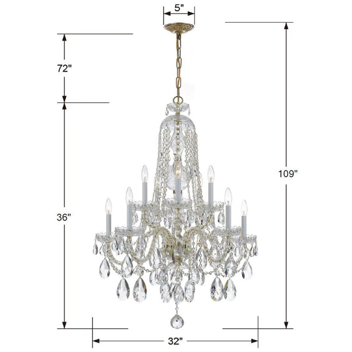 Crystorama Traditional Crystal 1110-PB-CL-MWP – 32 Inch – 10 Light – Chandelier – Clear Crystal – Polished Brass – Damp Rated