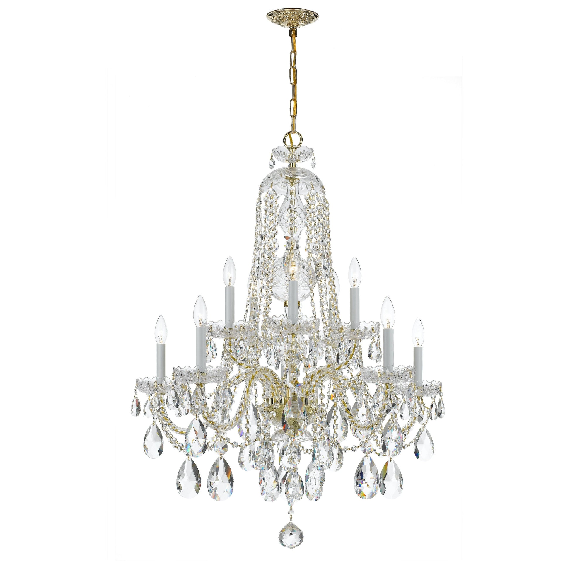 Crystorama Traditional Crystal 1110-PB-CL-SAQ – 32 Inch – 10 Light – Chandelier – Clear Crystal – Polished Brass – Damp Rated