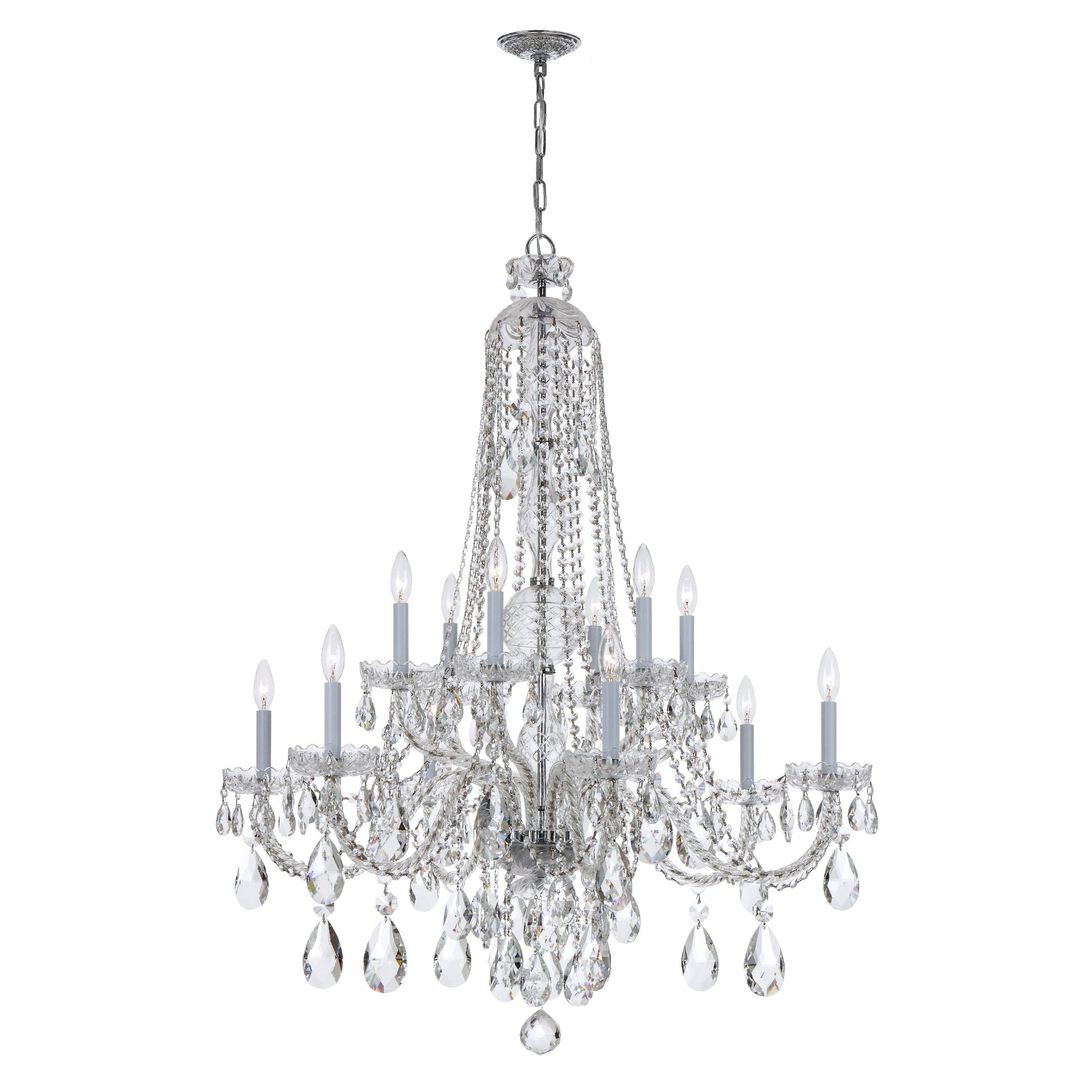 Crystorama Traditional Crystal 1112-CH-CL-S – 37.5 Inch – 12 Light – Chandelier – Clear Crystal – Polished Chrome – Damp Rated
