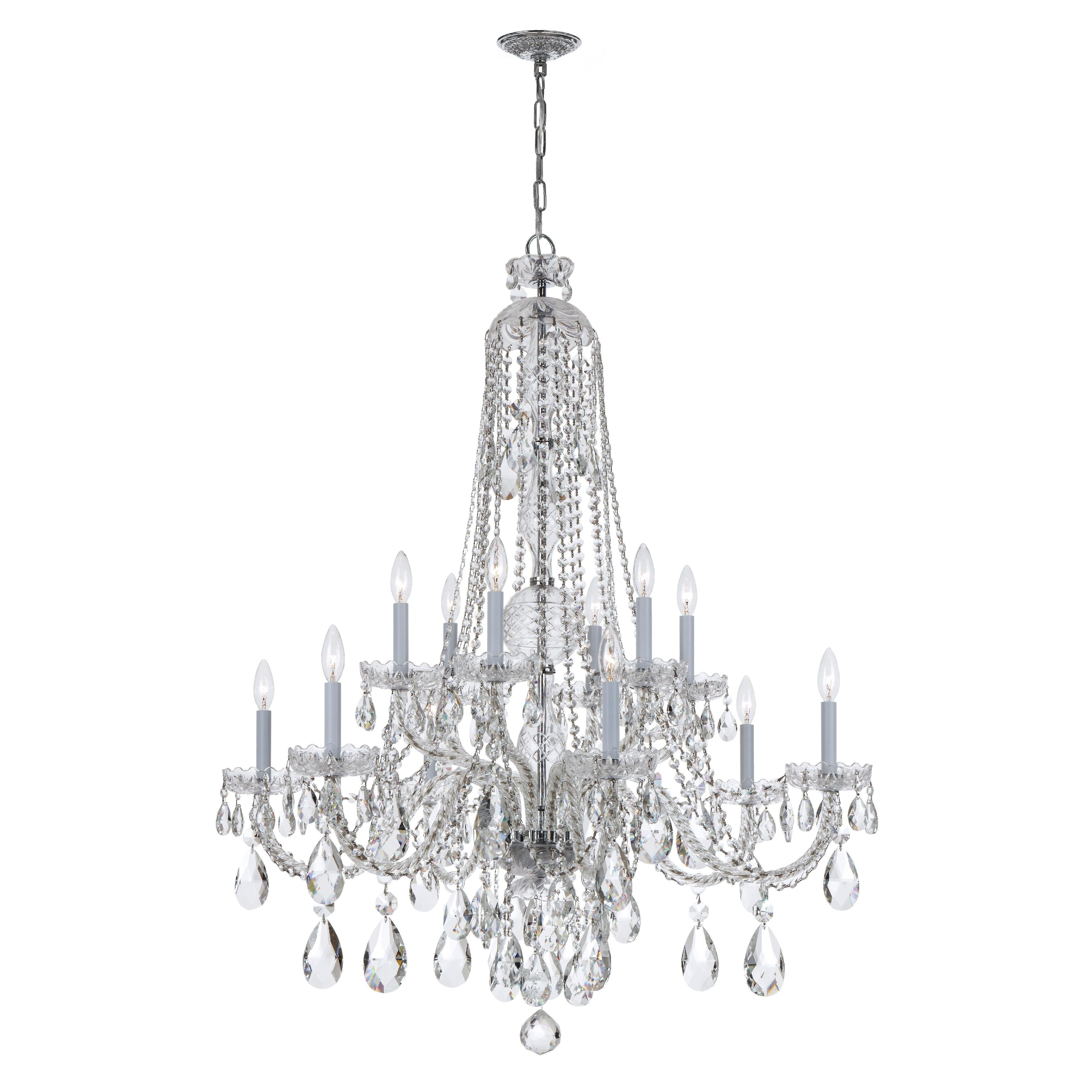 Crystorama Traditional Crystal 1112-CH-CL-S – 37.5 Inch – 12 Light – Chandelier – Clear Crystal – Polished Chrome – Damp Rated