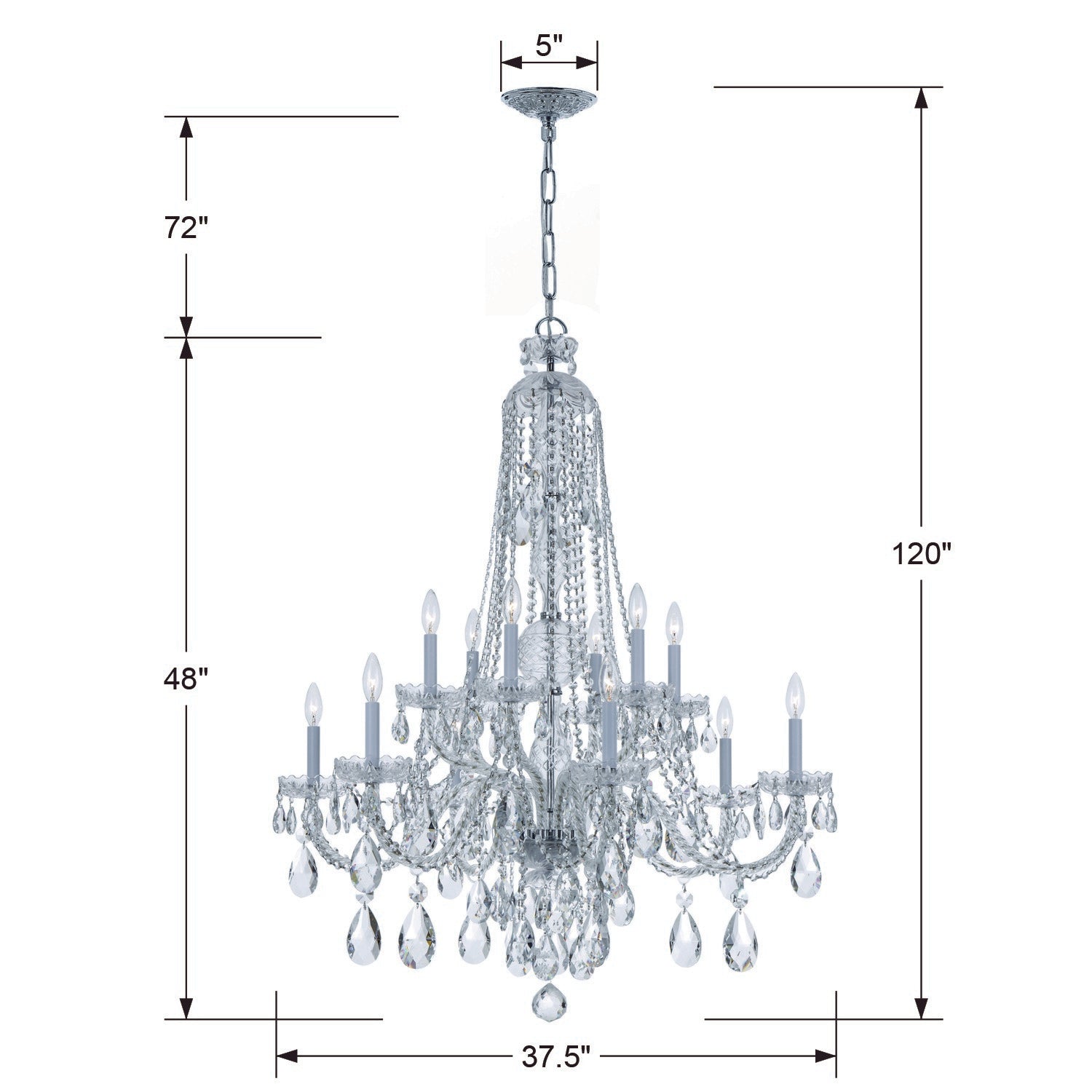 Crystorama Traditional Crystal 1112-CH-CL-SAQ – 37.5 Inch – 12 Light – Chandelier – Clear Crystal – Polished Chrome – Damp Rated