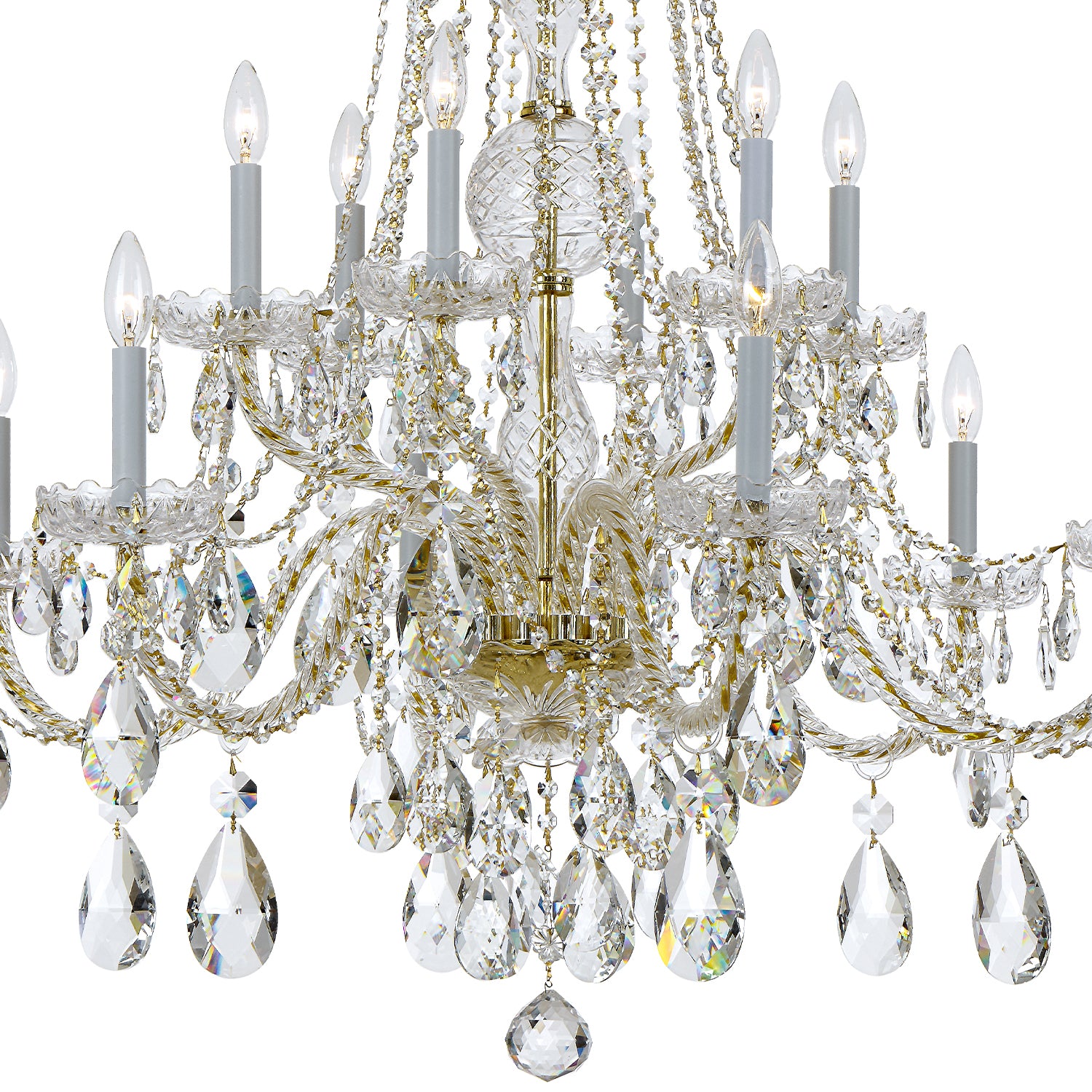 Crystorama Traditional Crystal 1112-PB-CL-MWP – 37.5 Inch – 12 Light – Chandelier – Clear Crystal – Polished Brass – Damp Rated