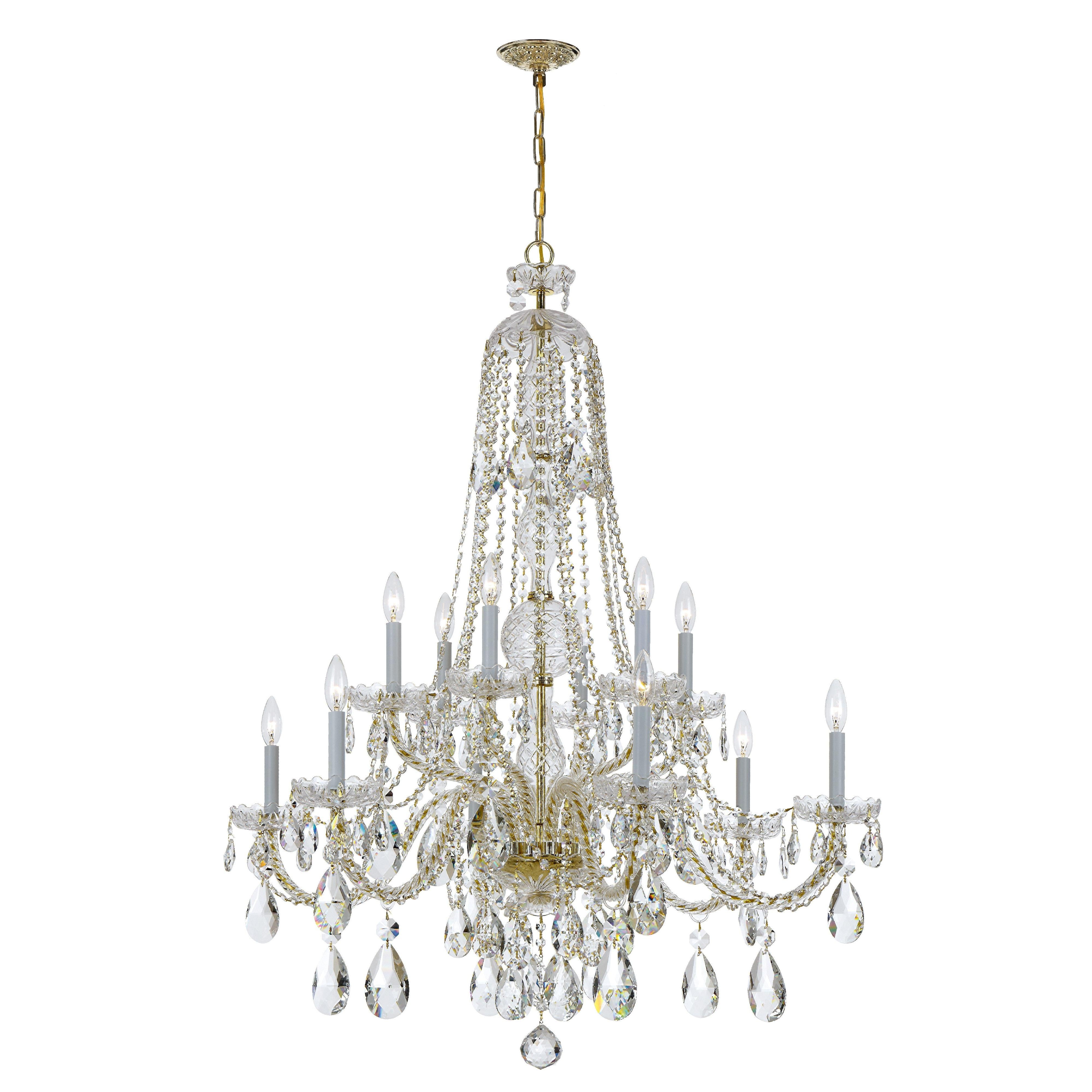 Crystorama Traditional Crystal 1112-PB-CL-S – 37.5 Inch – 12 Light – Chandelier – Clear Crystal – Polished Brass – Damp Rated