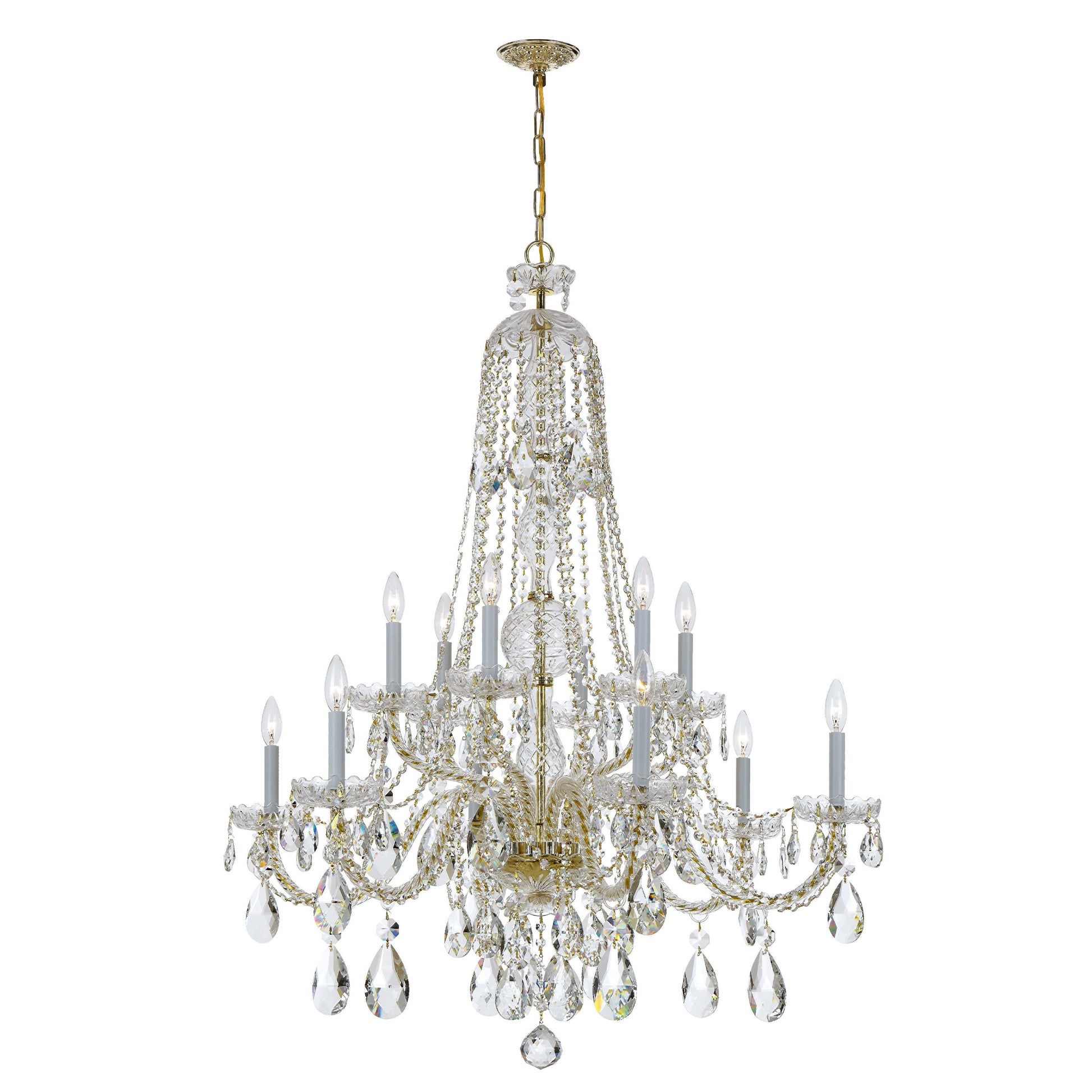 Crystorama Traditional Crystal 1112-PB-CL-SAQ – 37.5 Inch – 12 Light – Chandelier – Clear Crystal – Polished Brass – Damp Rated