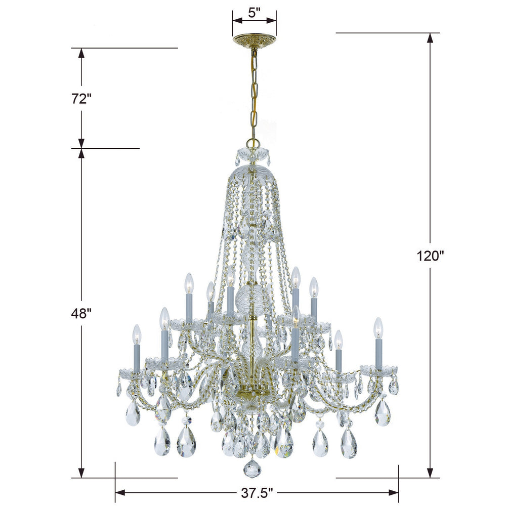 Crystorama 1112-PB-CL-SAQ Traditional Crystal 12 Light Polished Brass Chandelier
