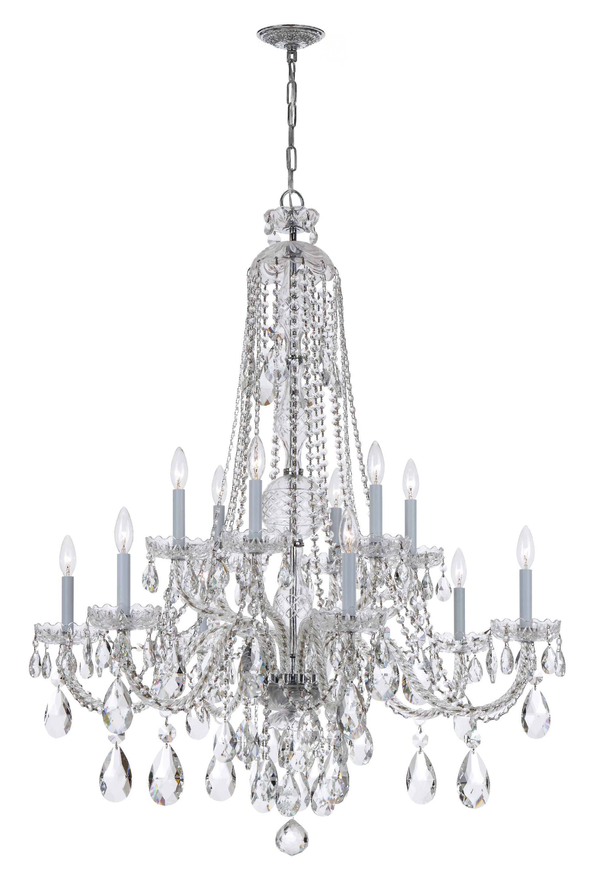 Crystorama Traditional Crystal 1114-CH-CL-MWP – 42 Inch – 12 Light – Chandelier – Clear Crystal – Polished Chrome – Dry Rated