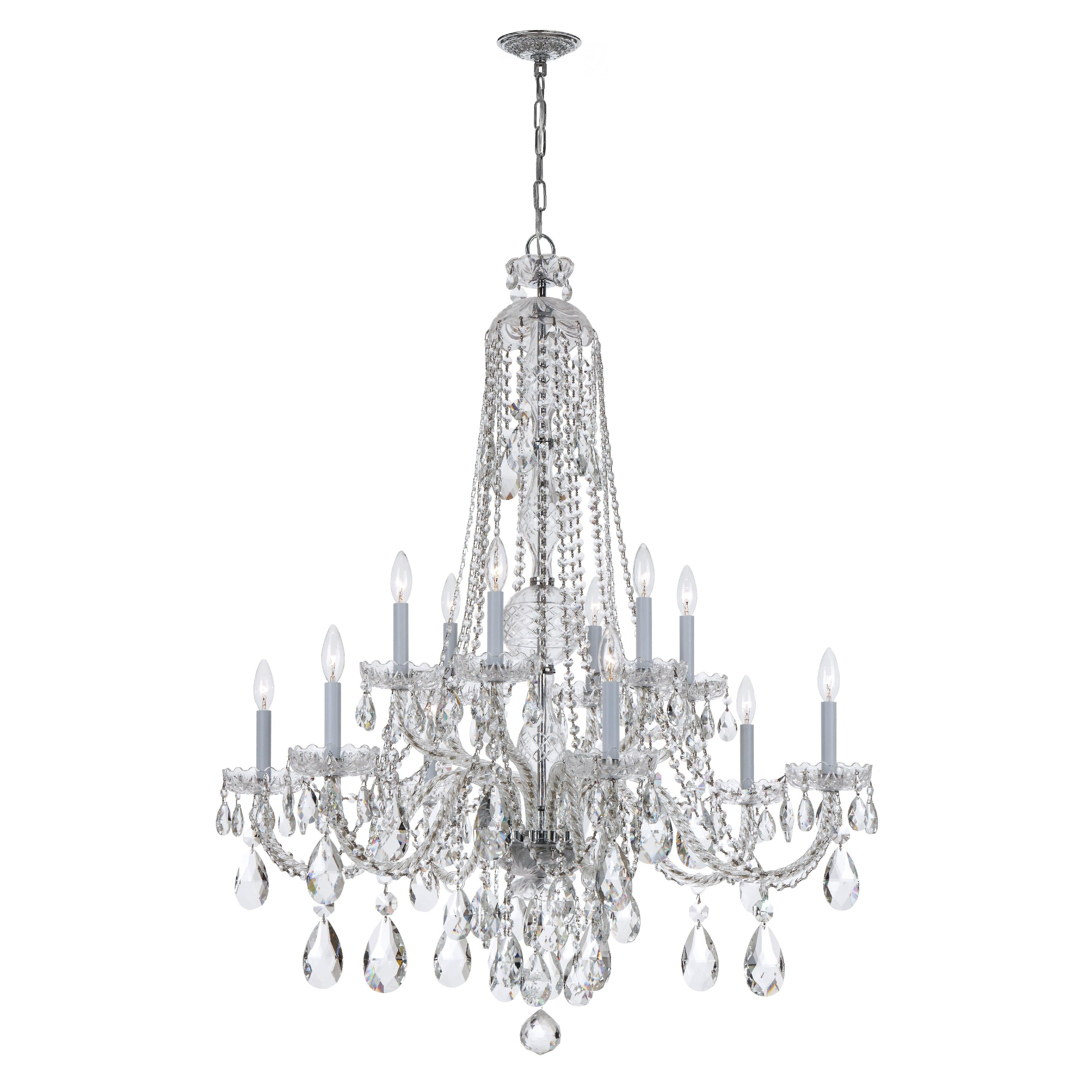 Crystorama Traditional Crystal 1114-CH-CL-MWP – 42 Inch – 12 Light – Chandelier – Clear Crystal – Polished Chrome – Dry Rated