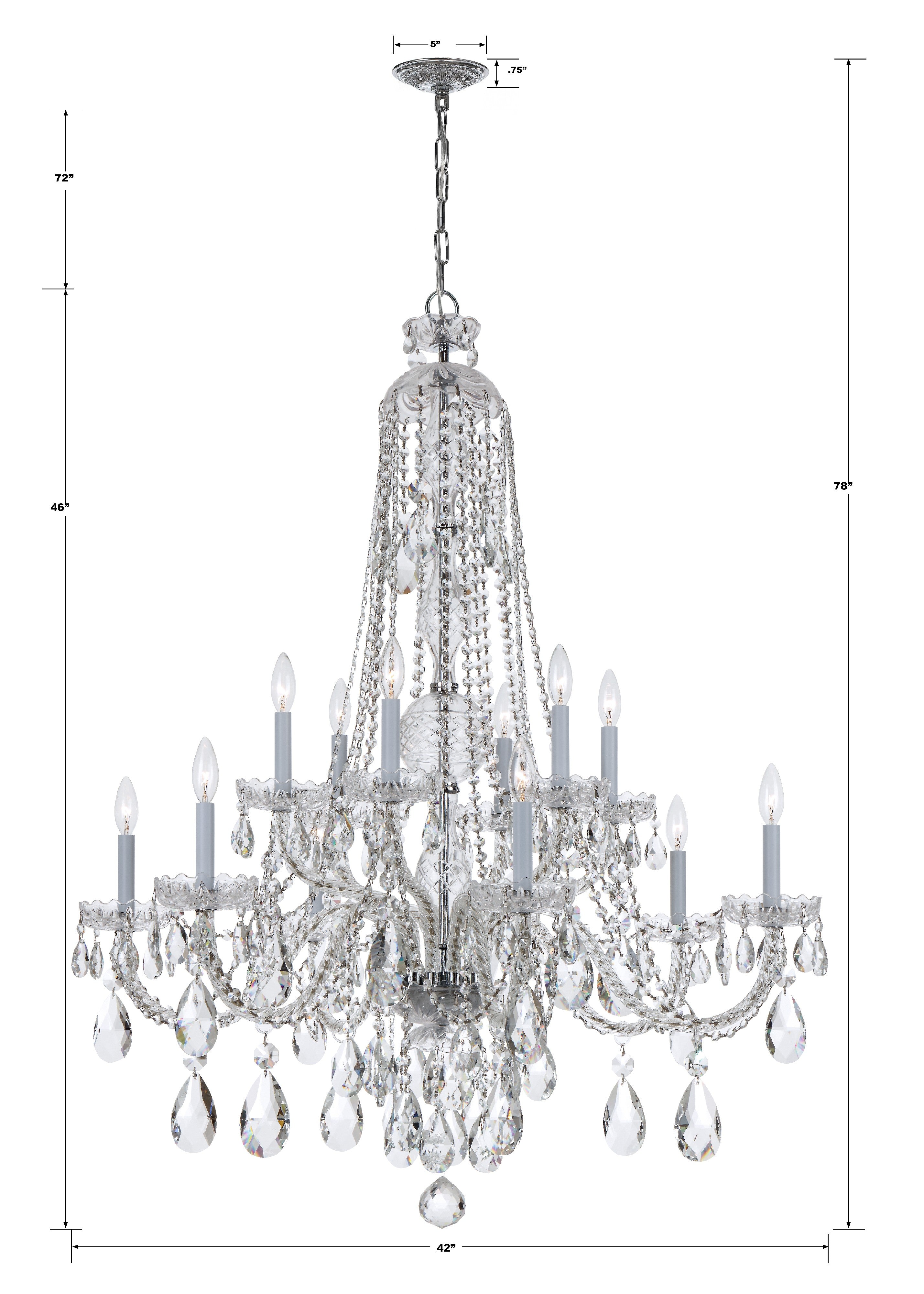 Crystorama Traditional Crystal 1114-CH-CL-MWP – 42 Inch – 12 Light – Chandelier – Clear Crystal – Polished Chrome – Dry Rated