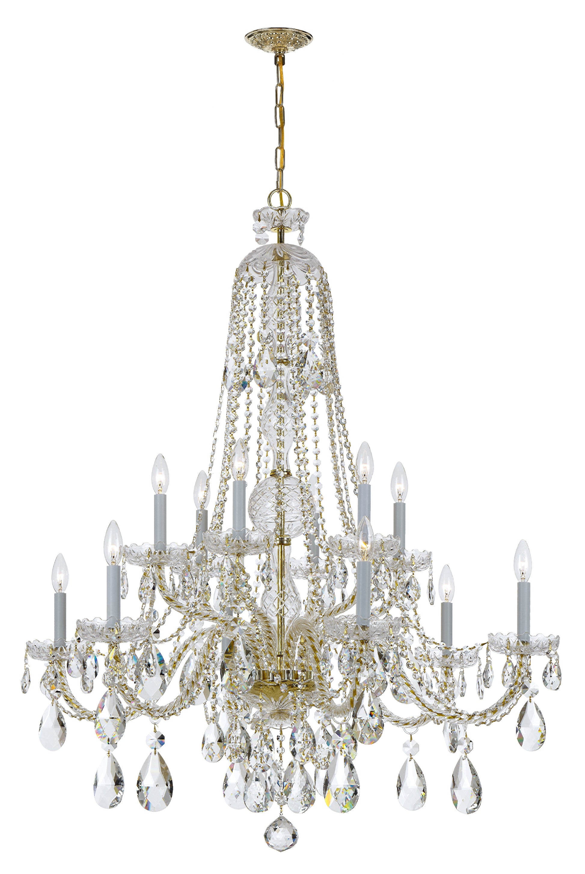 Crystorama Traditional Crystal 1114-PB-CL-MWP – 42 Inch – 12 Light – Chandelier – Clear Crystal – Polished Brass – Dry Rated