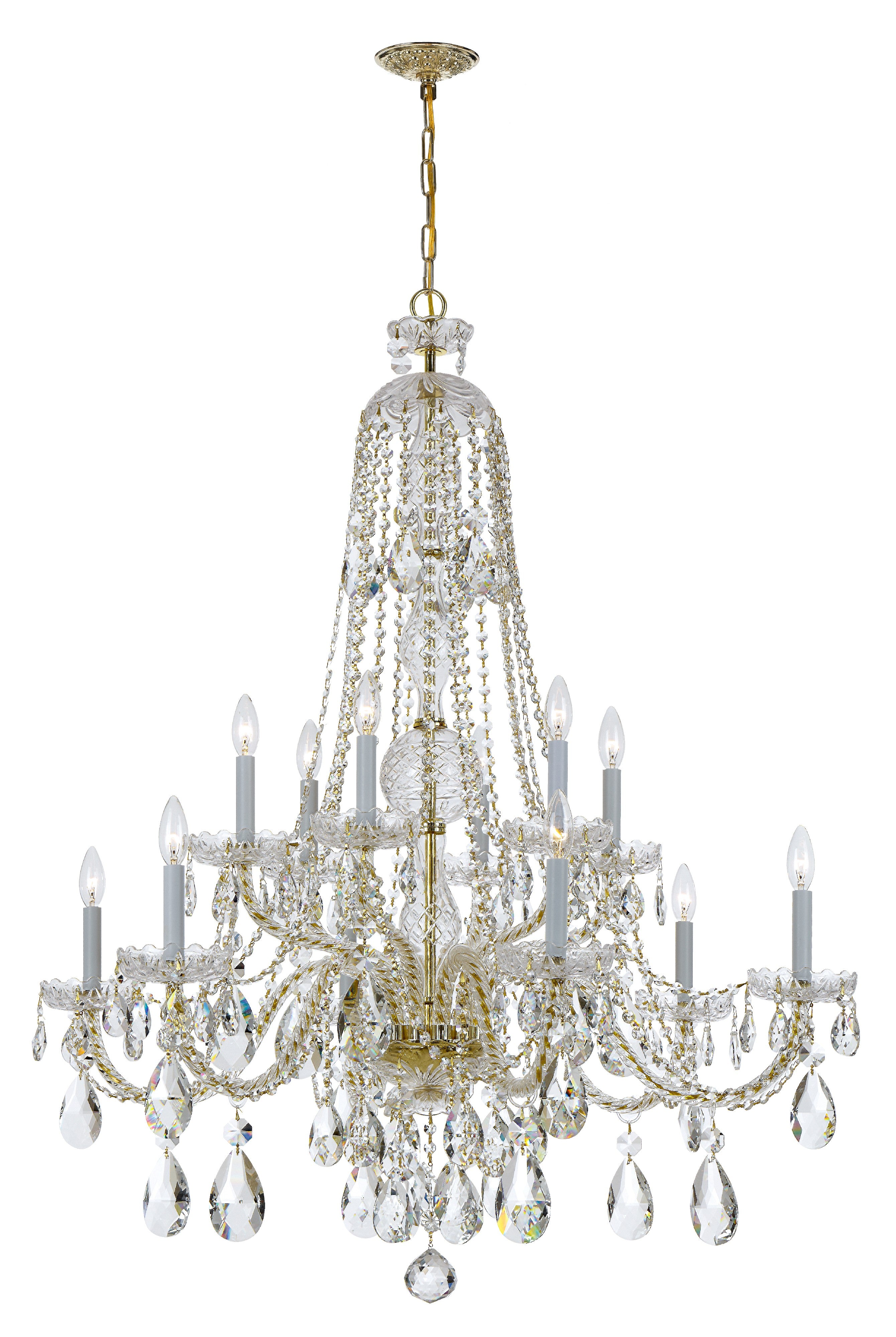 Crystorama Traditional Crystal 1114-PB-CL-MWP – 42 Inch – 12 Light – Chandelier – Clear Crystal – Polished Brass – Dry Rated