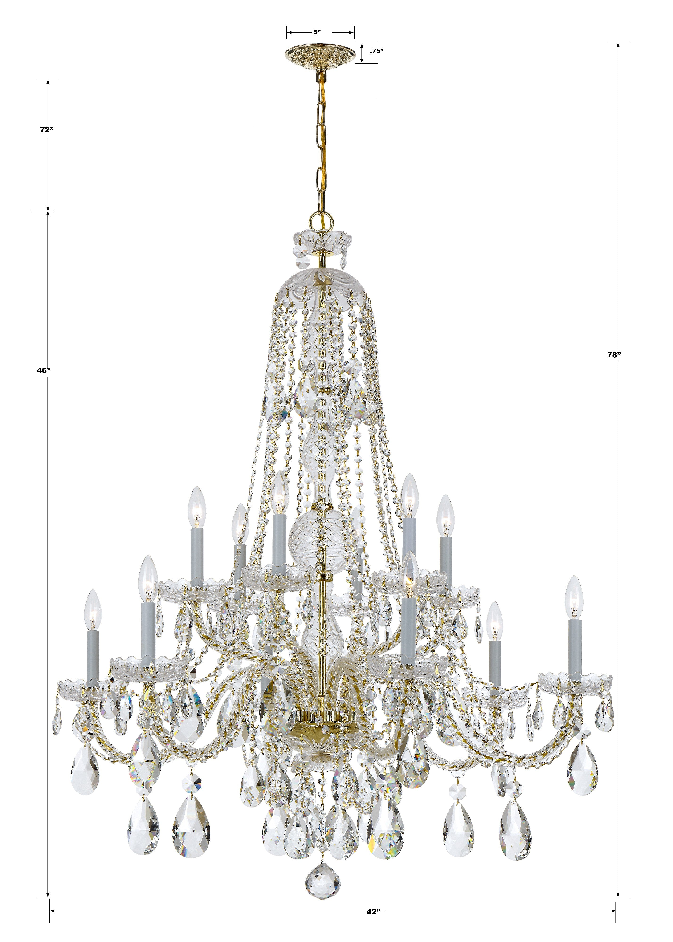 Crystorama Traditional Crystal 1114-PB-CL-MWP – 42 Inch – 12 Light – Chandelier – Clear Crystal – Polished Brass – Dry Rated