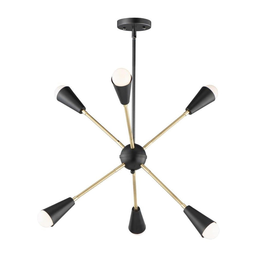 Maxim Lighting 11266BKSBR/BUL Lovell Inch 6 Light Pendant – Black / Satin Brass