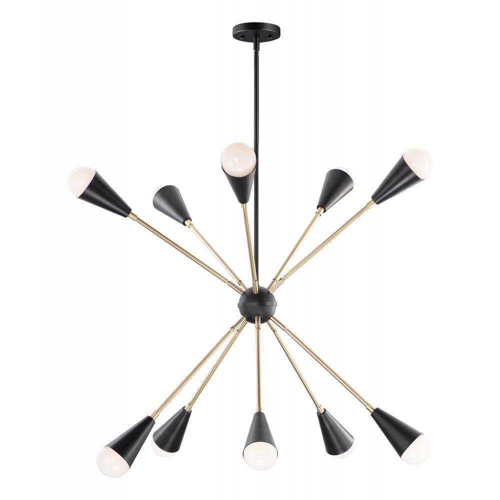 Lovell Inch 10 Light Pendant – Black / Satin Brass