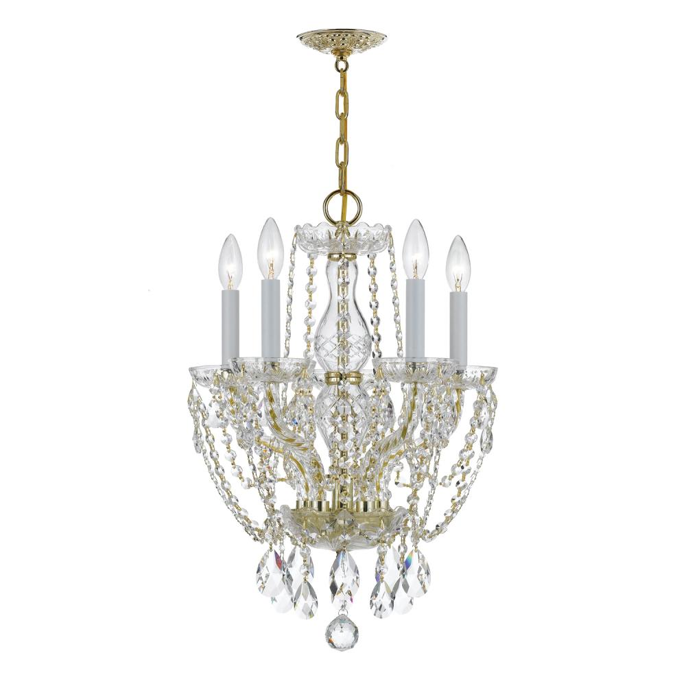 Crystorama 1129-PB-CL-MWP Traditional Crystal 5 Light Hand Cut Crystal Mini Chandelier, UL Dry Rated, Polished Brass